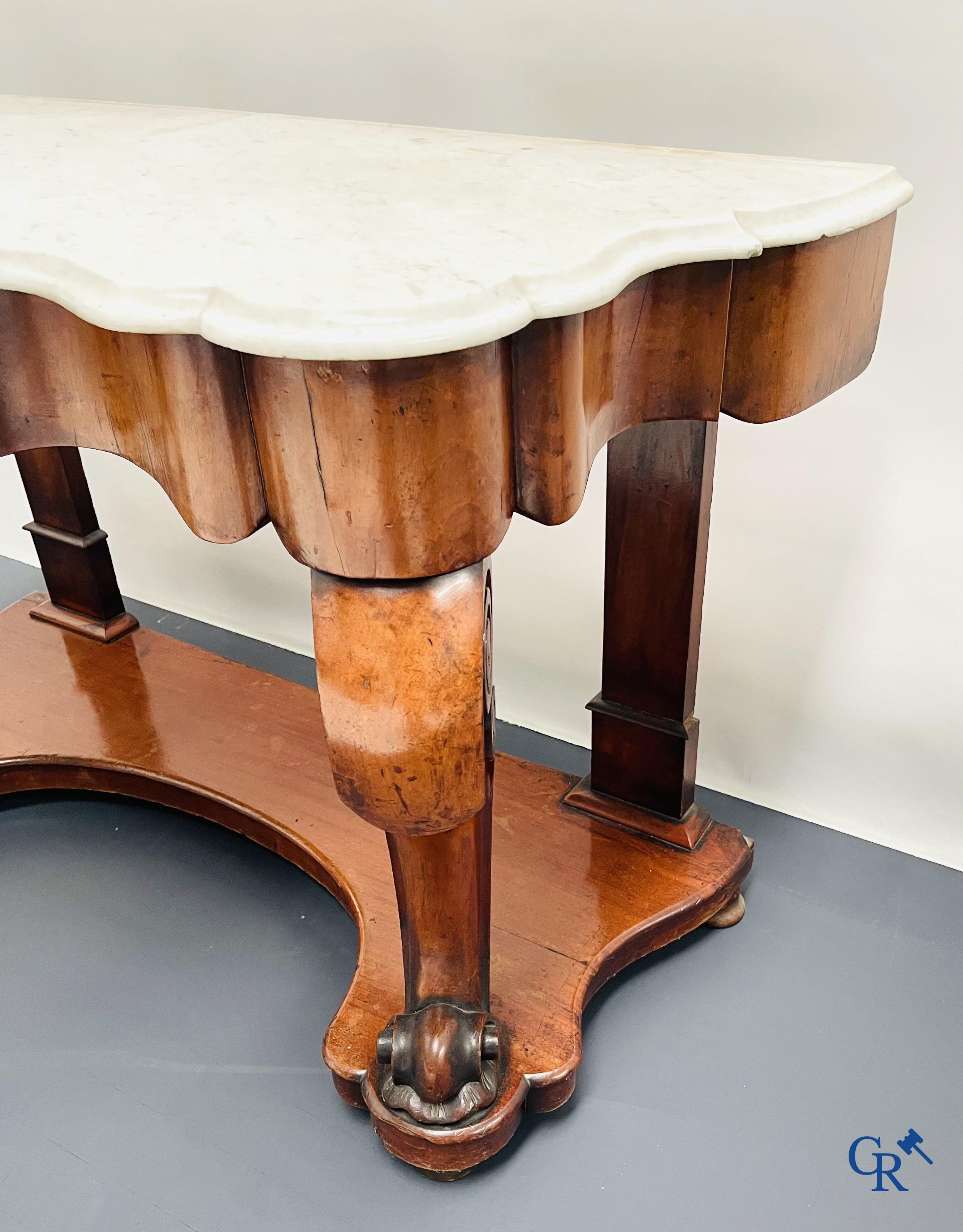 A console with drawer in mahogany and marble. Louis Philippe period.