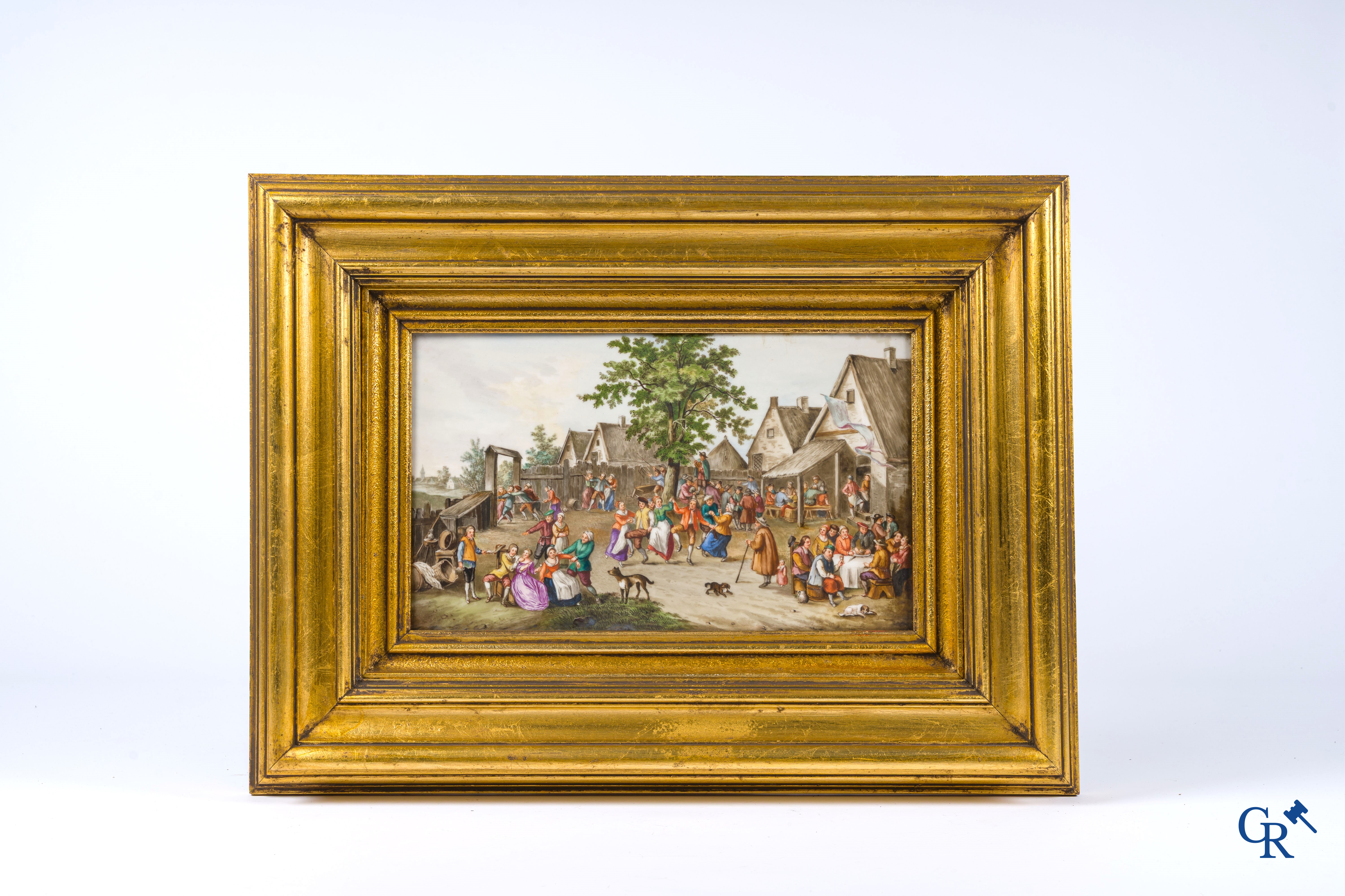 Teniers (after). A few paintings on porcelain with typical rural village scenes. Signed Teniers.