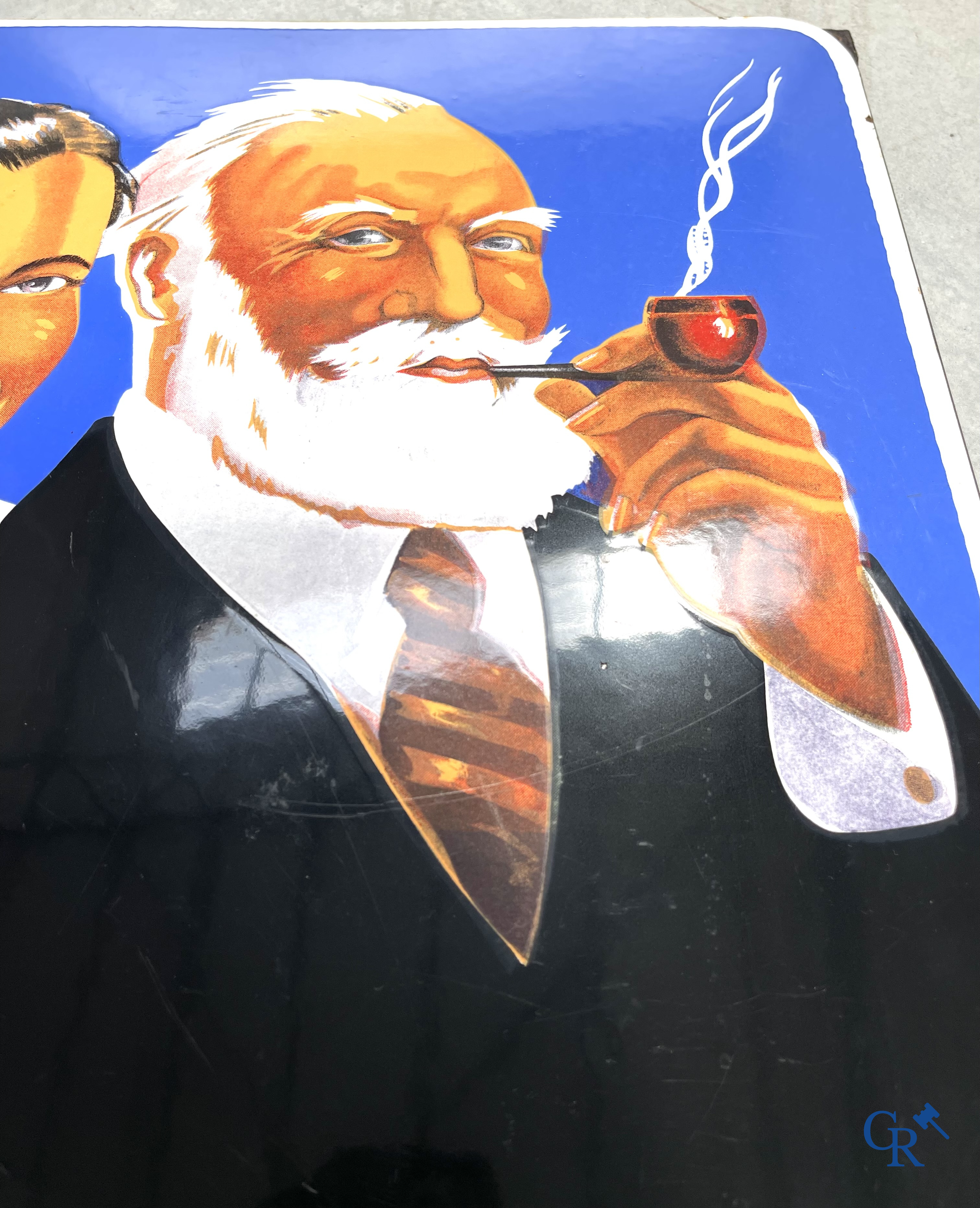 AJJA, Enamel advertising sign for AJJA tobacco products. Emaillerie Odon Warland. T.P. Bruxelles 1952.