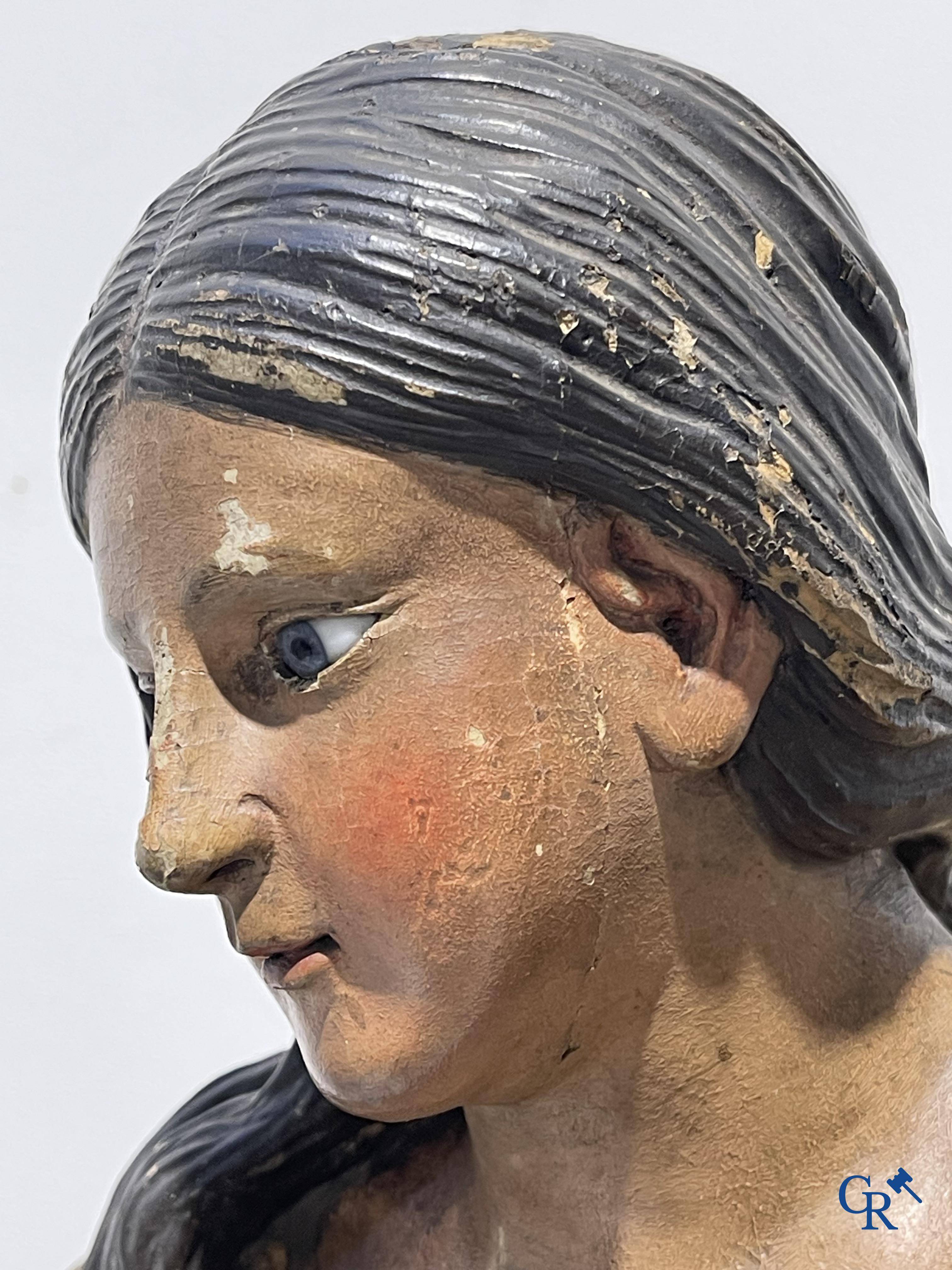 Exceptionally polychrome wooden statue of Saint Catherine of Alexandria with glass eyes, 18th century.