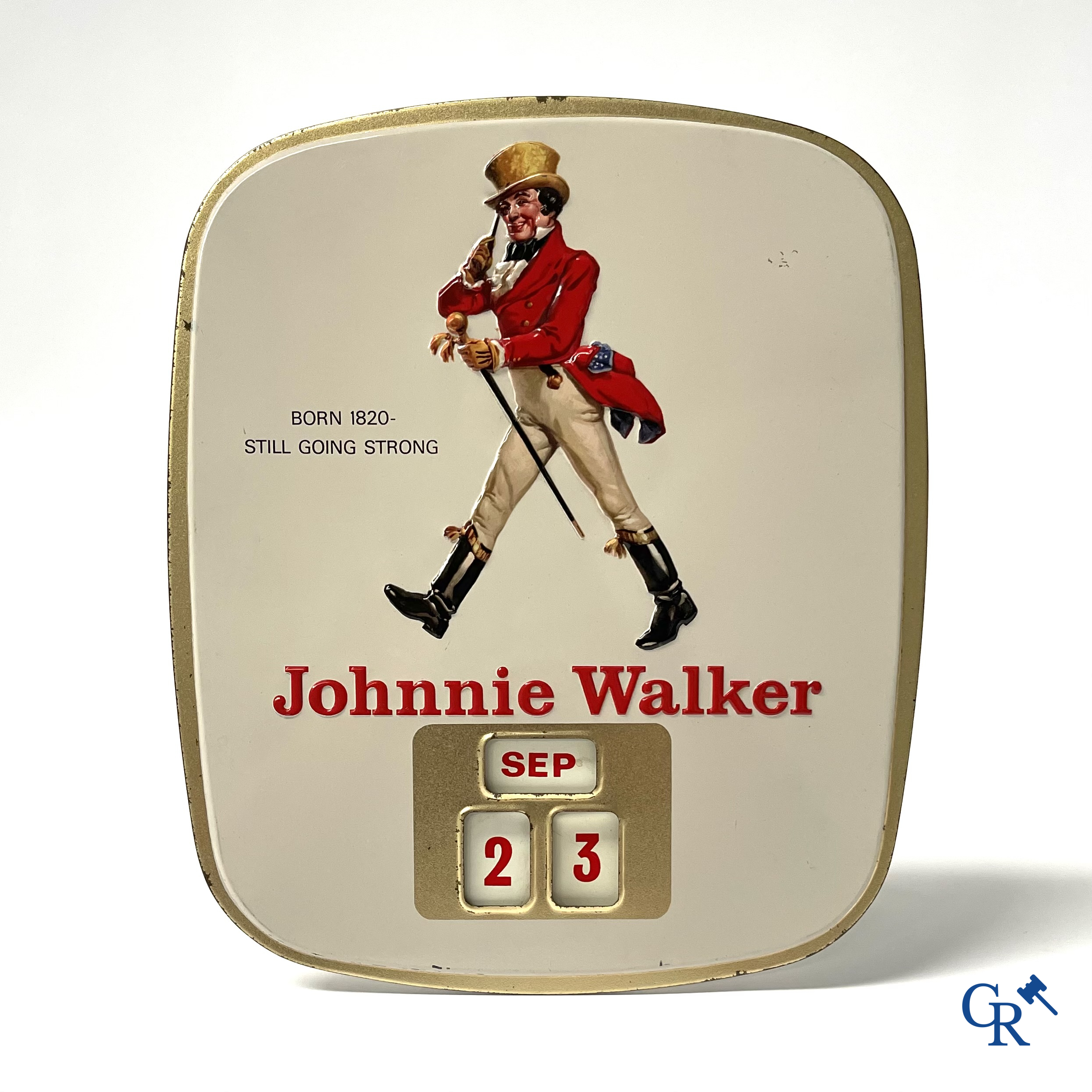 Johnnie Walker, un calendrier publicitaire en tôle lithographiée. Années '50.