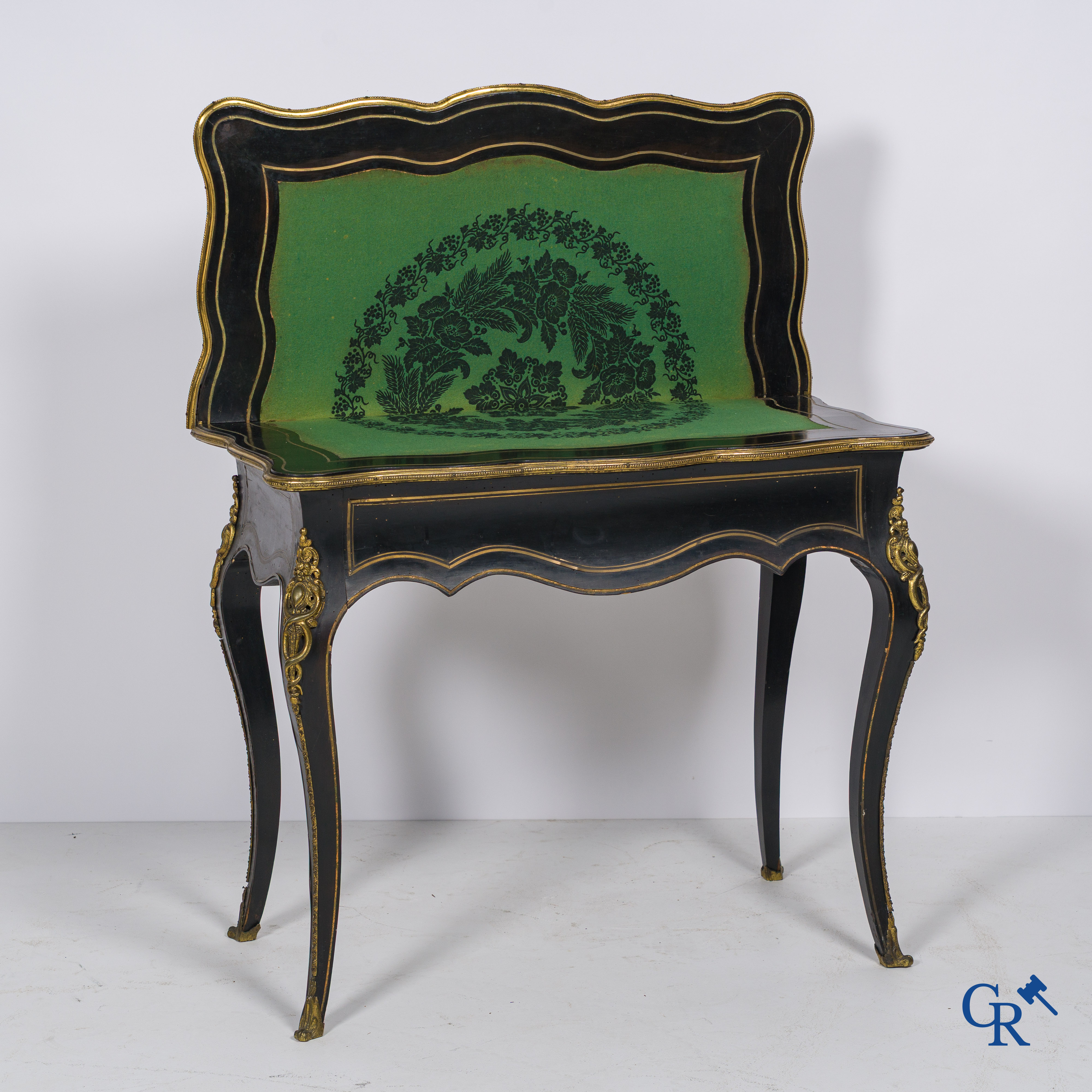 A lot of various furniture. An English clock, coffee table with marquetry, Napoleon III card table, 4 chairs.