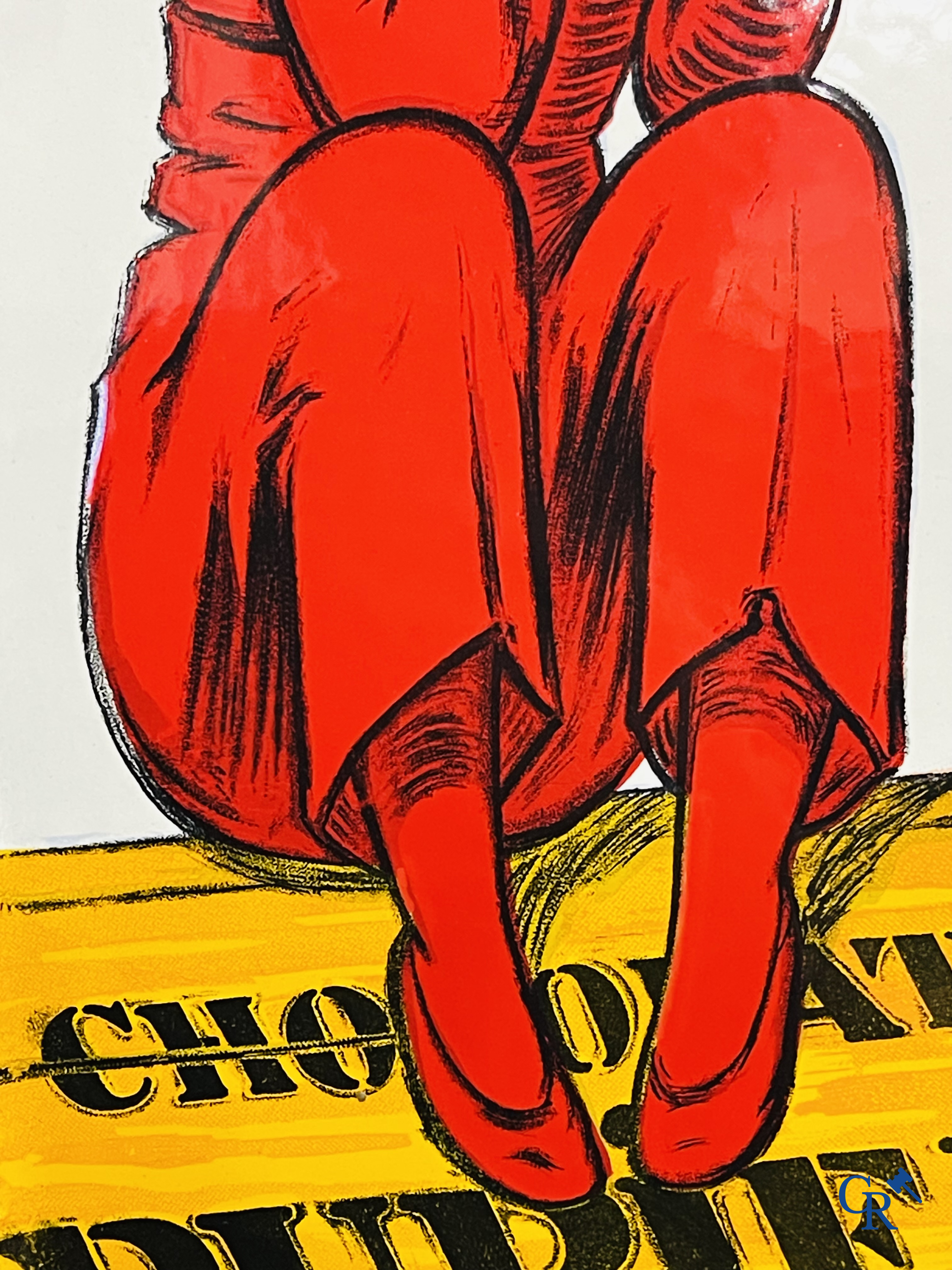 Chocolat Pupier, plaque émaillée illustré du personnage de Jean D'Ylen, vers 1930.