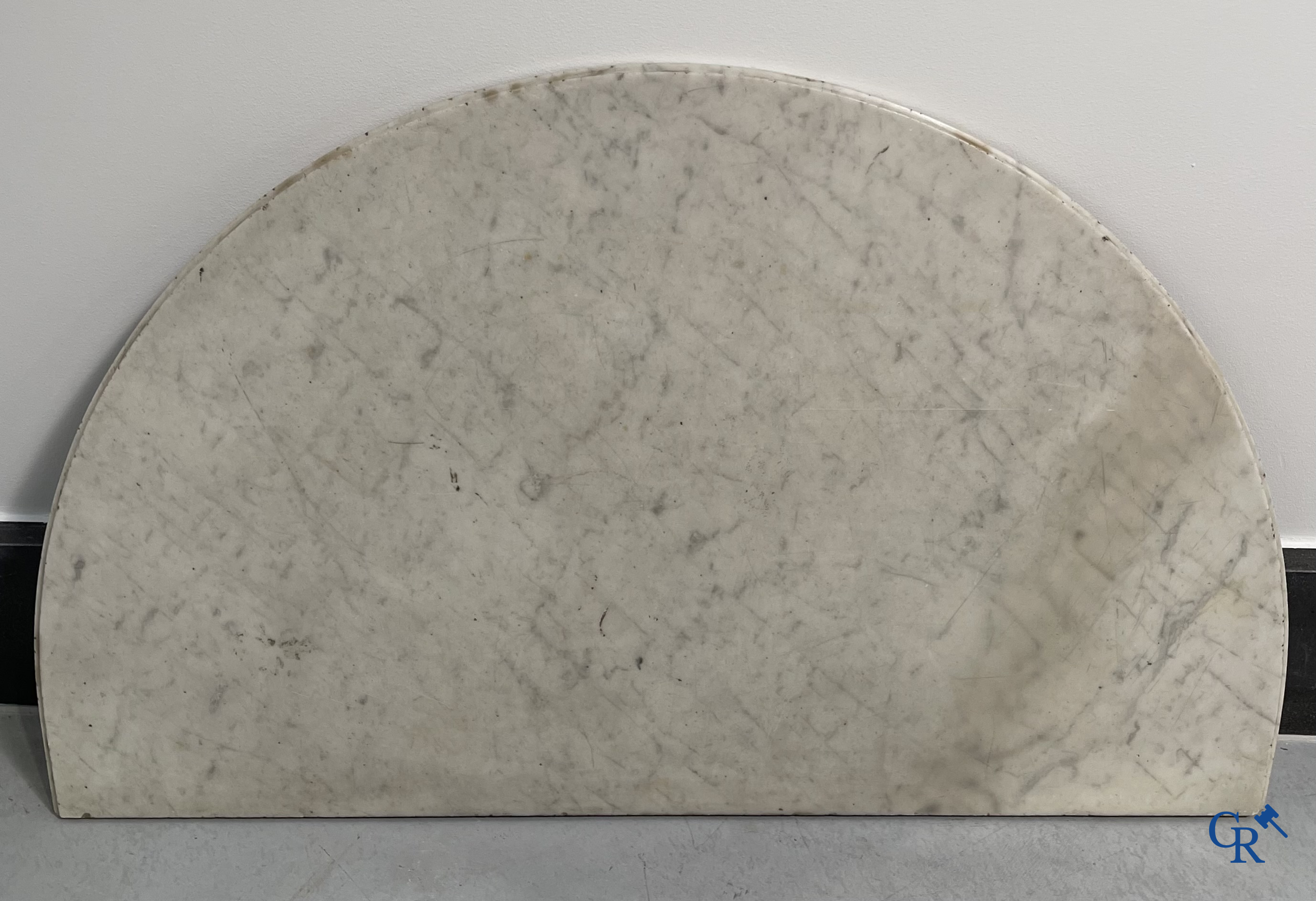 Furniture: Wood sculpted and gilded crescent shaped console. LXVI-period.