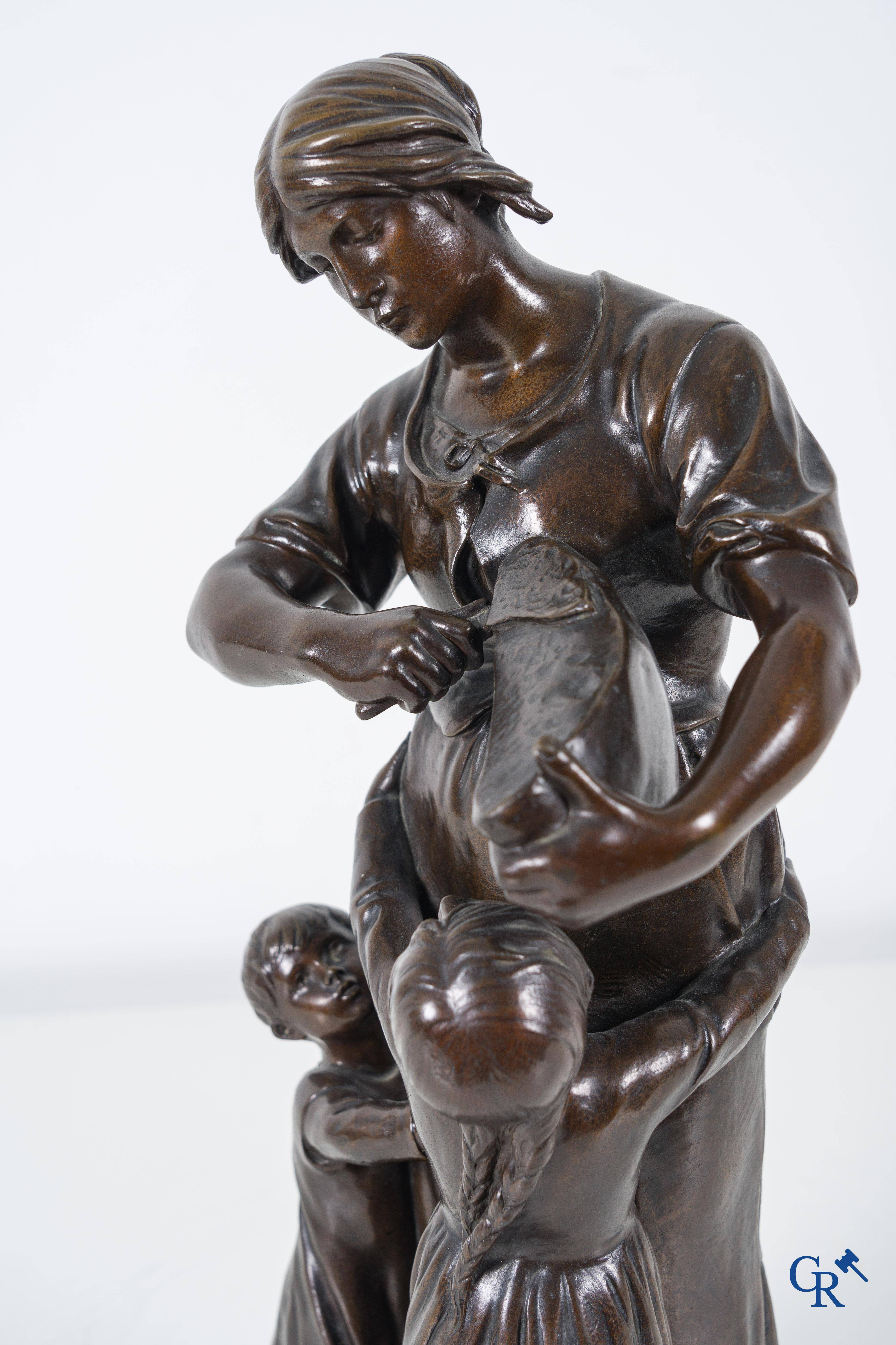 Albert Le Feuvre (1845-1924) "Le Pain" Bronze statue with dark patina.