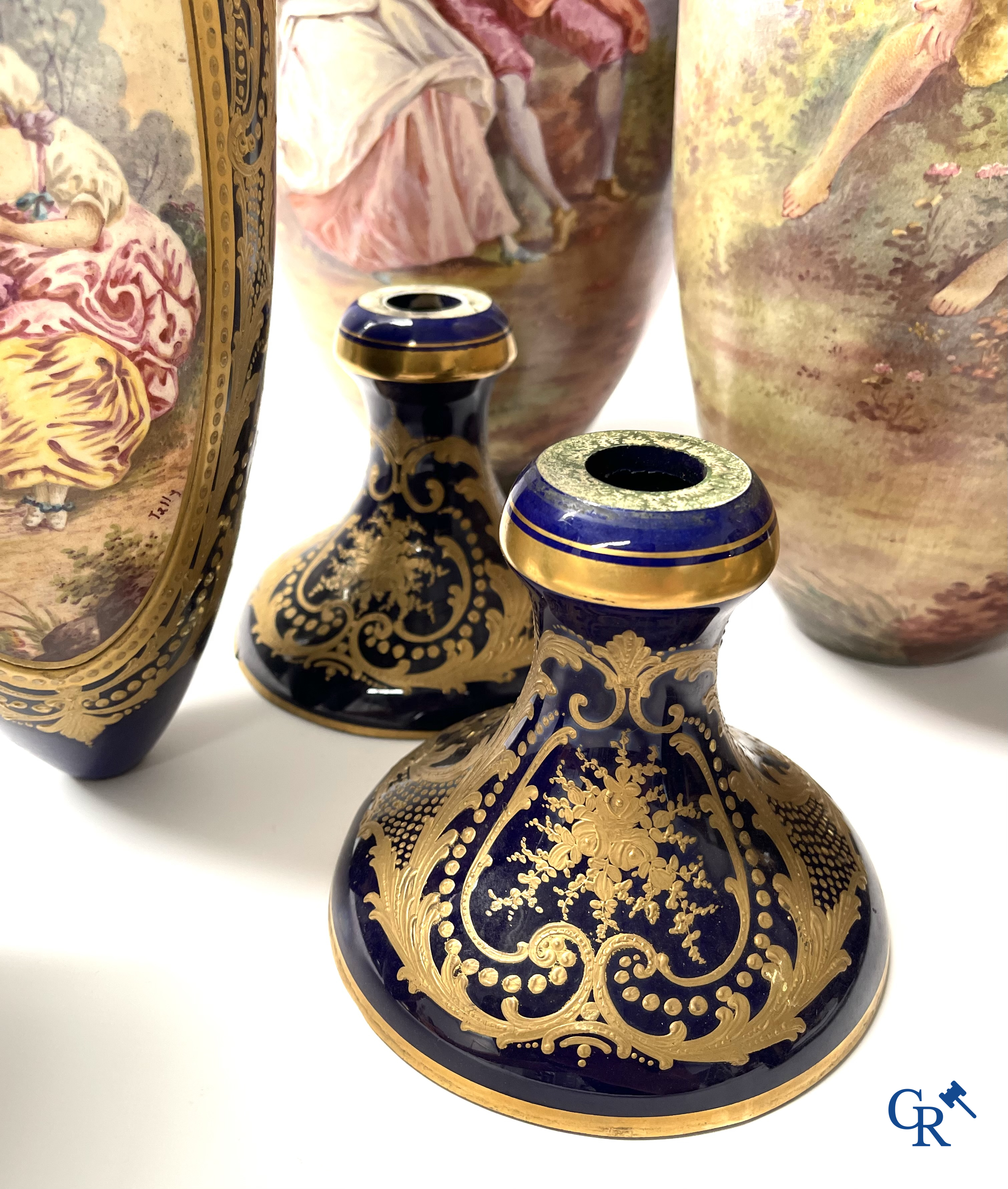 Sèvres, a large lot of Sèvres porcelain with bronze frames. Not mounted. Circa 1900.