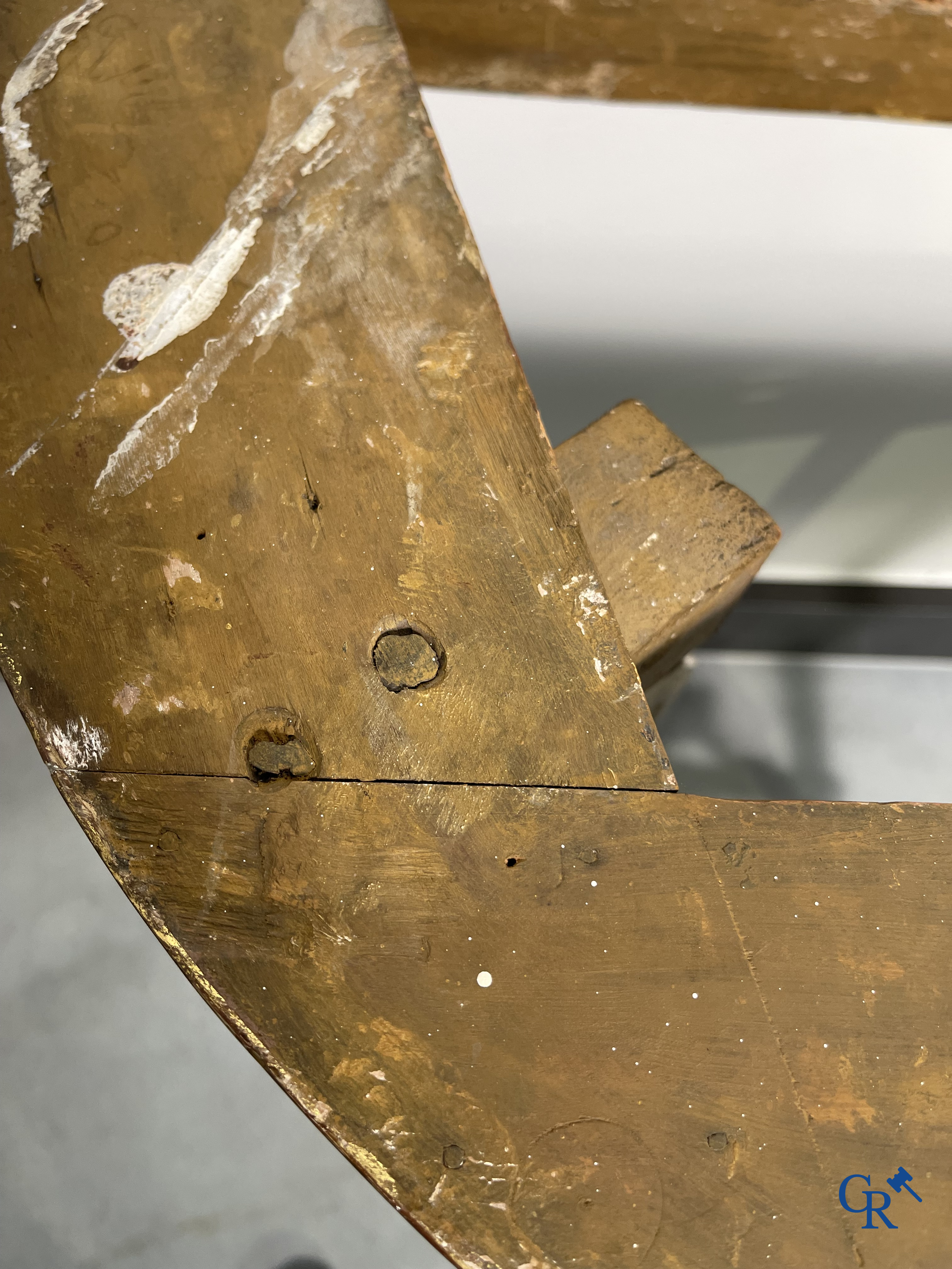 Furniture: Wood sculpted and gilded crescent shaped console. LXVI-period.