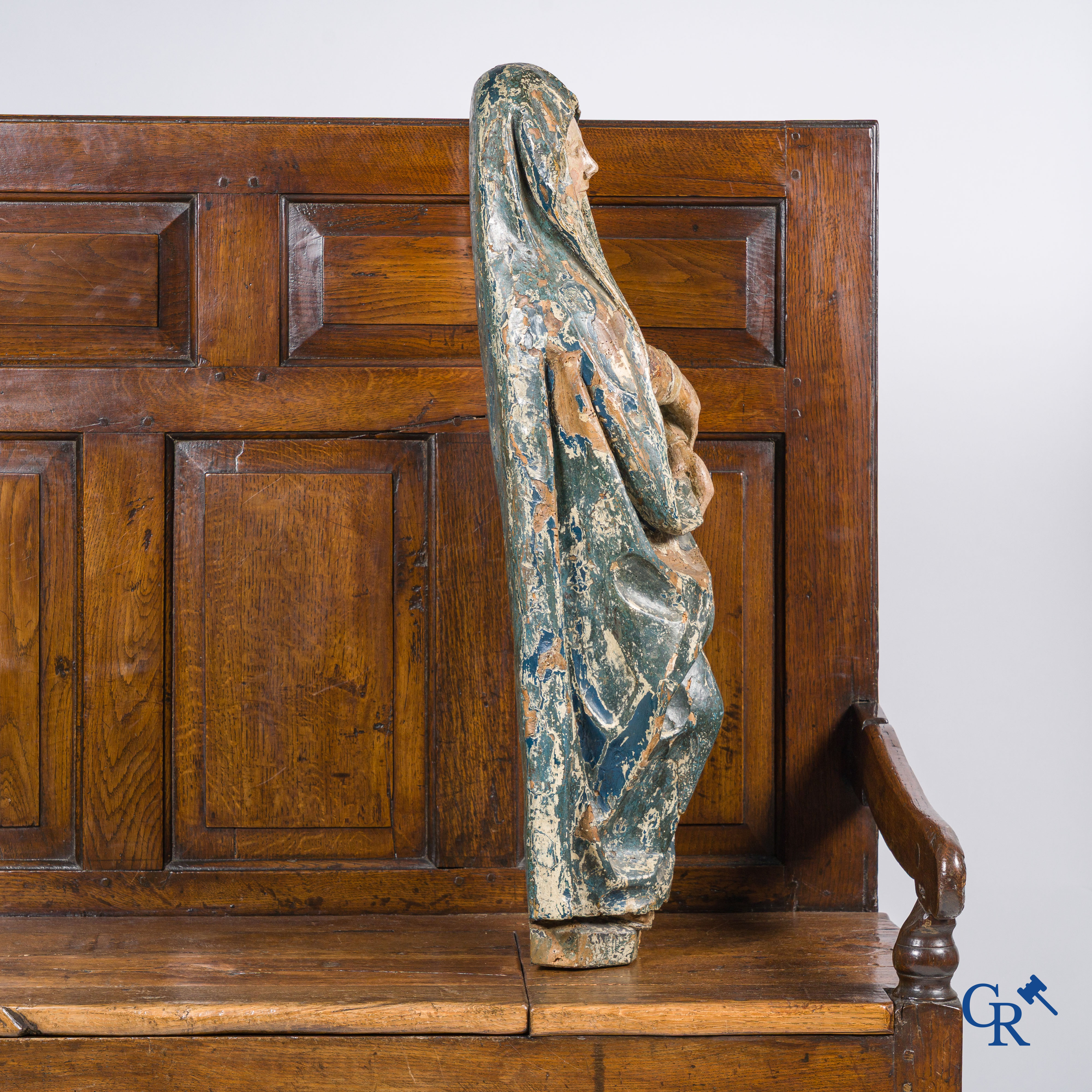 Religious objects, a polychrome wooden statue of a Madonna, XVIIth century.