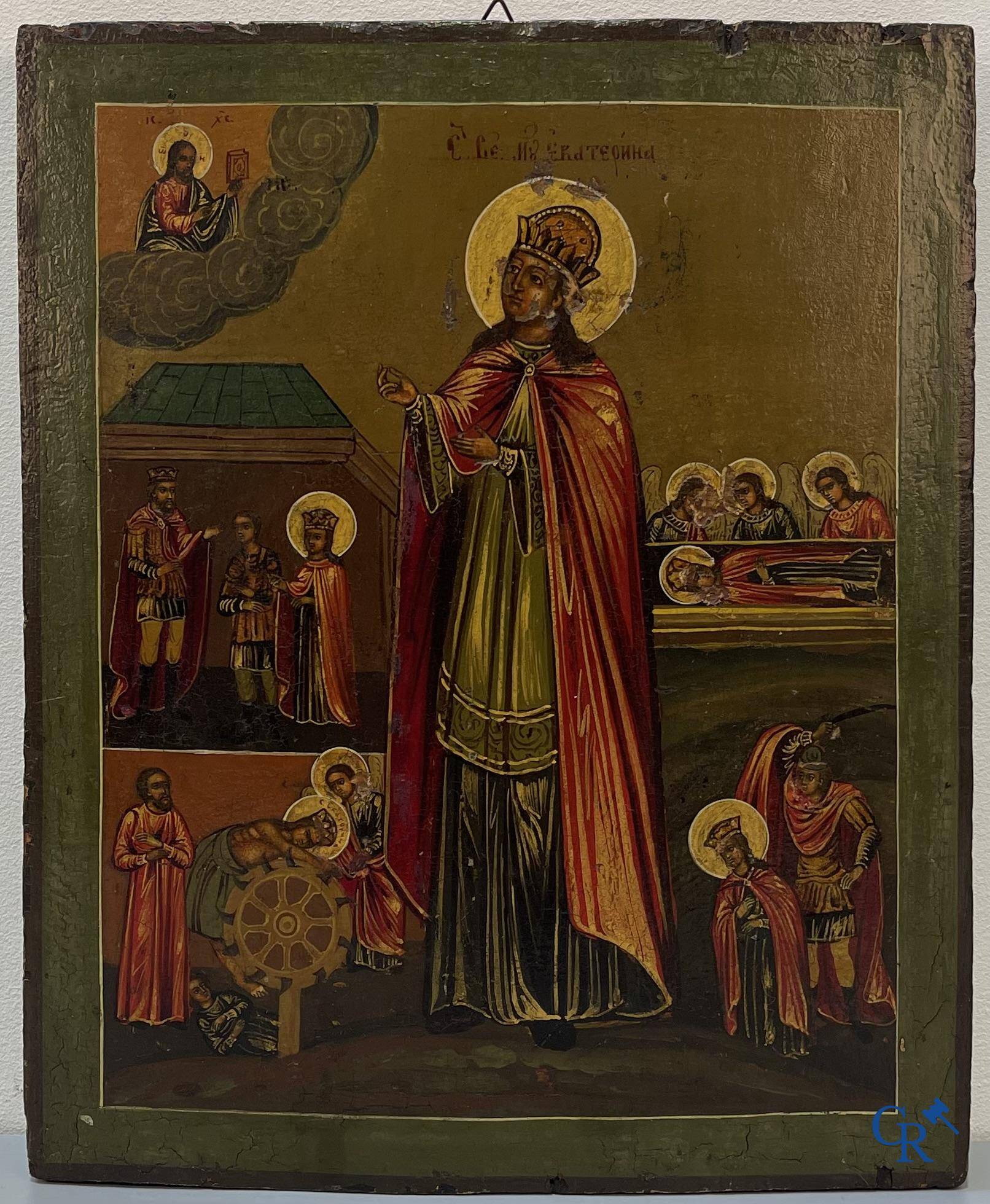 Icon with scenes from the life of Saint Catherine of Alexandria, early 19th century.