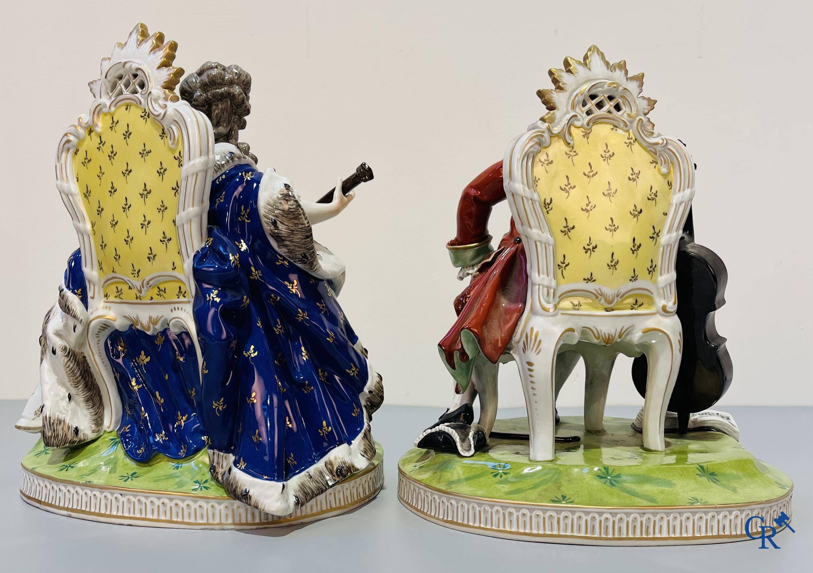 European porcelain, a pair of imposing groups in German porcelain, probably Carl Thieme, Dresden. circa 1900.