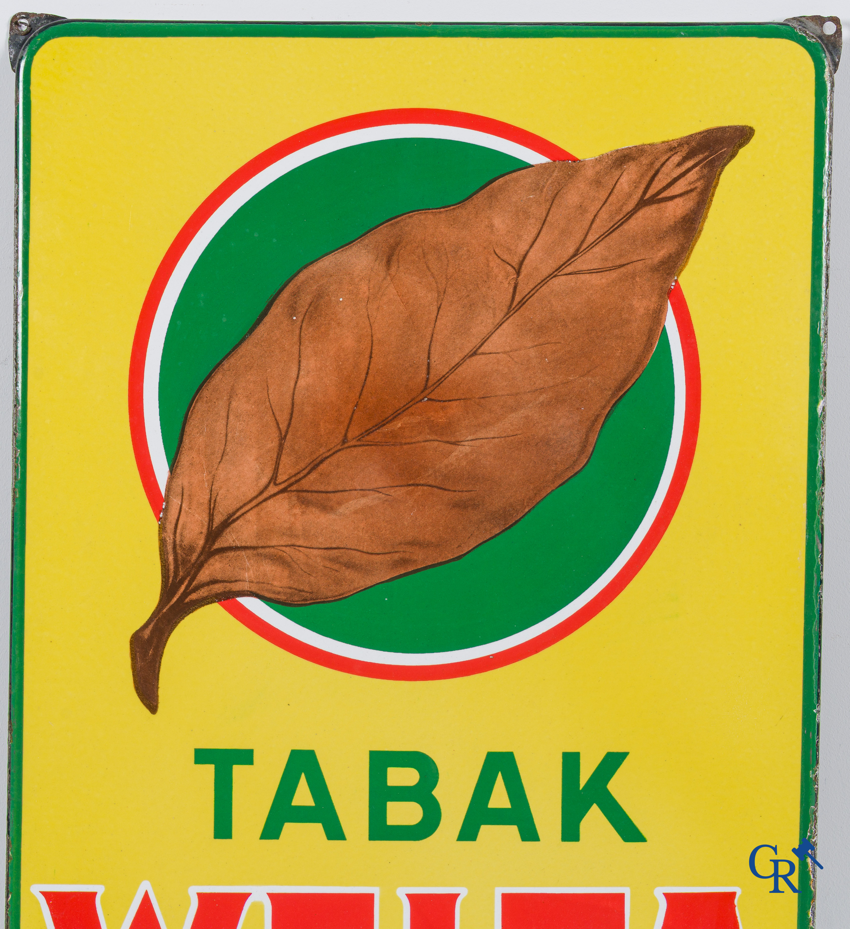 Semois Mon Tabac, Tabak Welta. A pair of enamel advertising signs for Achille Welle tobacco products. 1954.