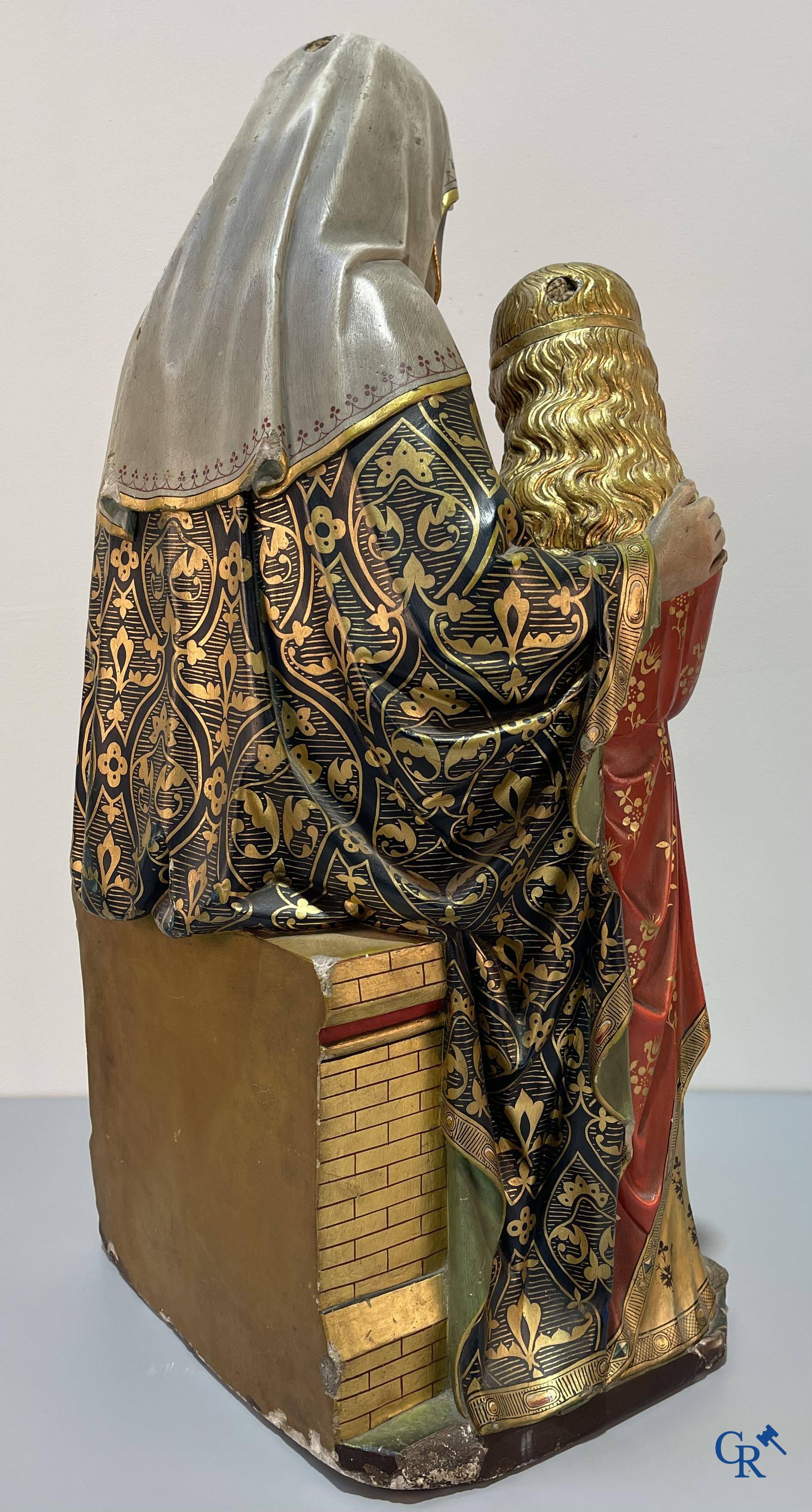 Religious objects, representation of Sint Barbara and Sint Anna ten Drieën in original polychromy. Late 19th century.