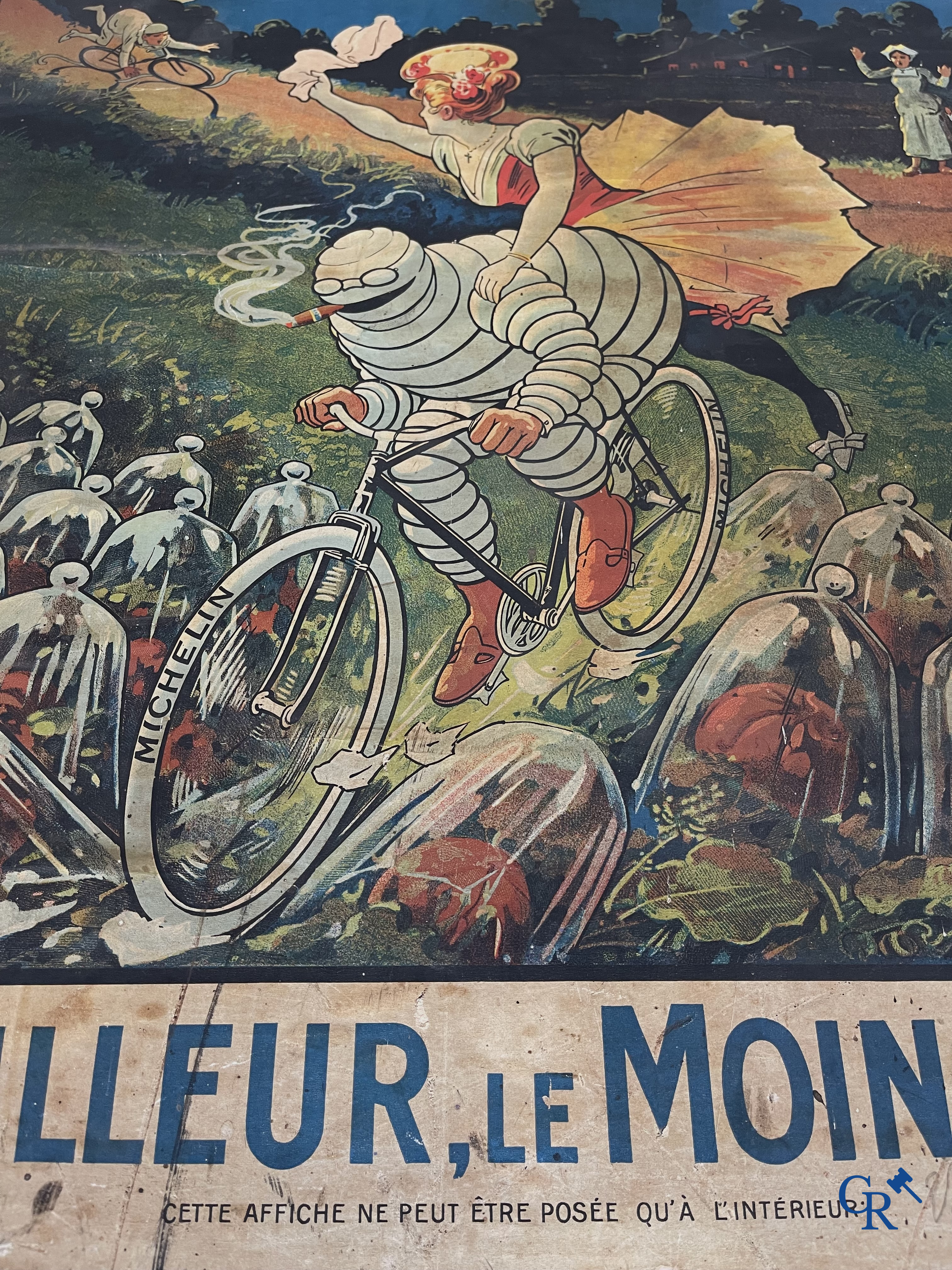 Léon Hingre (1860-1926) Pneu Vélo Michelin. Beautiful poster for Michelin bicycle tires. Around 1910.