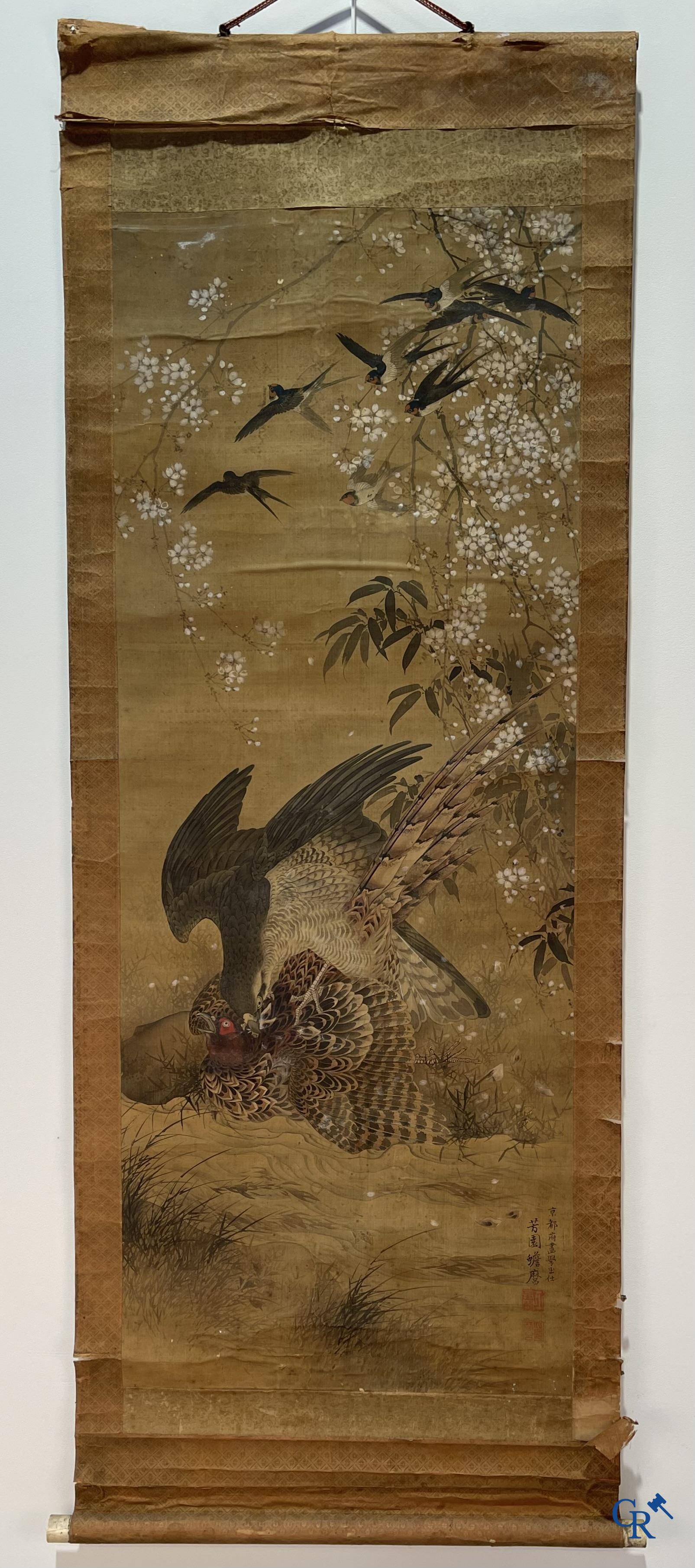 Asian Art, a large Japanese scroll. Signed. 18th century.