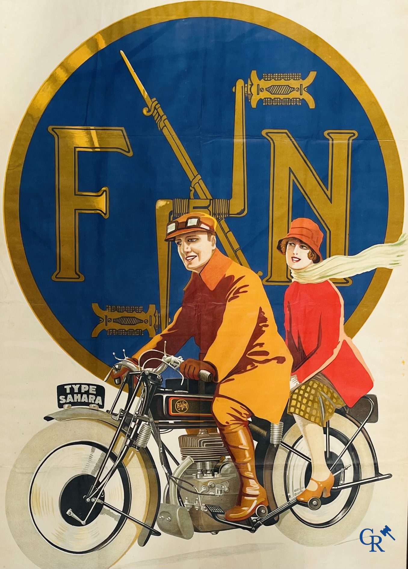 FN Motorcycle factory Herstal, Rare and original publicity poster for the FN motorcycle type Sahara. Around 1930.