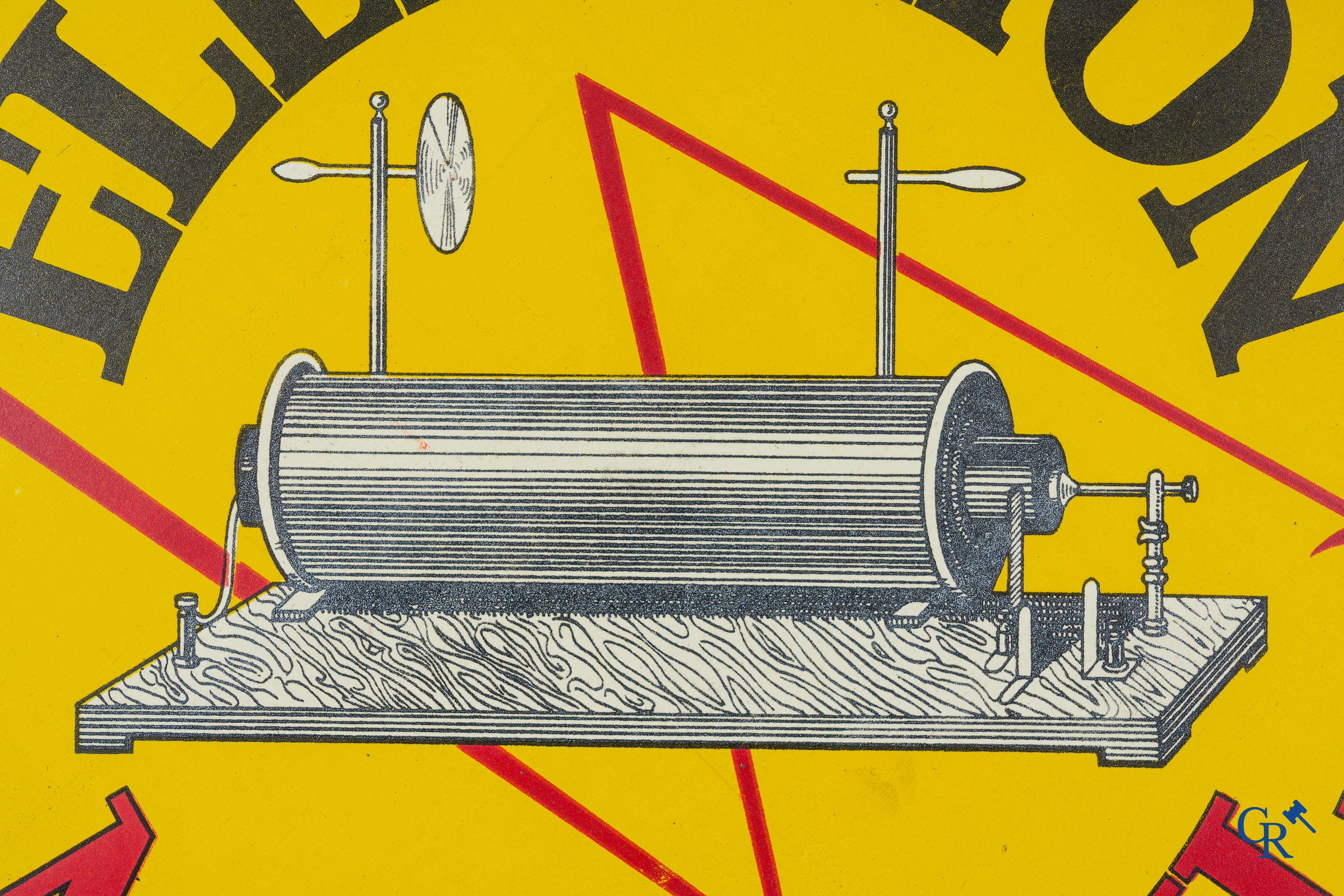 Elektrion Motor Oil, Publiciteit voor motor olie, beschilderd blik. Ets. J.B. Gabriels Brussel. 1946.