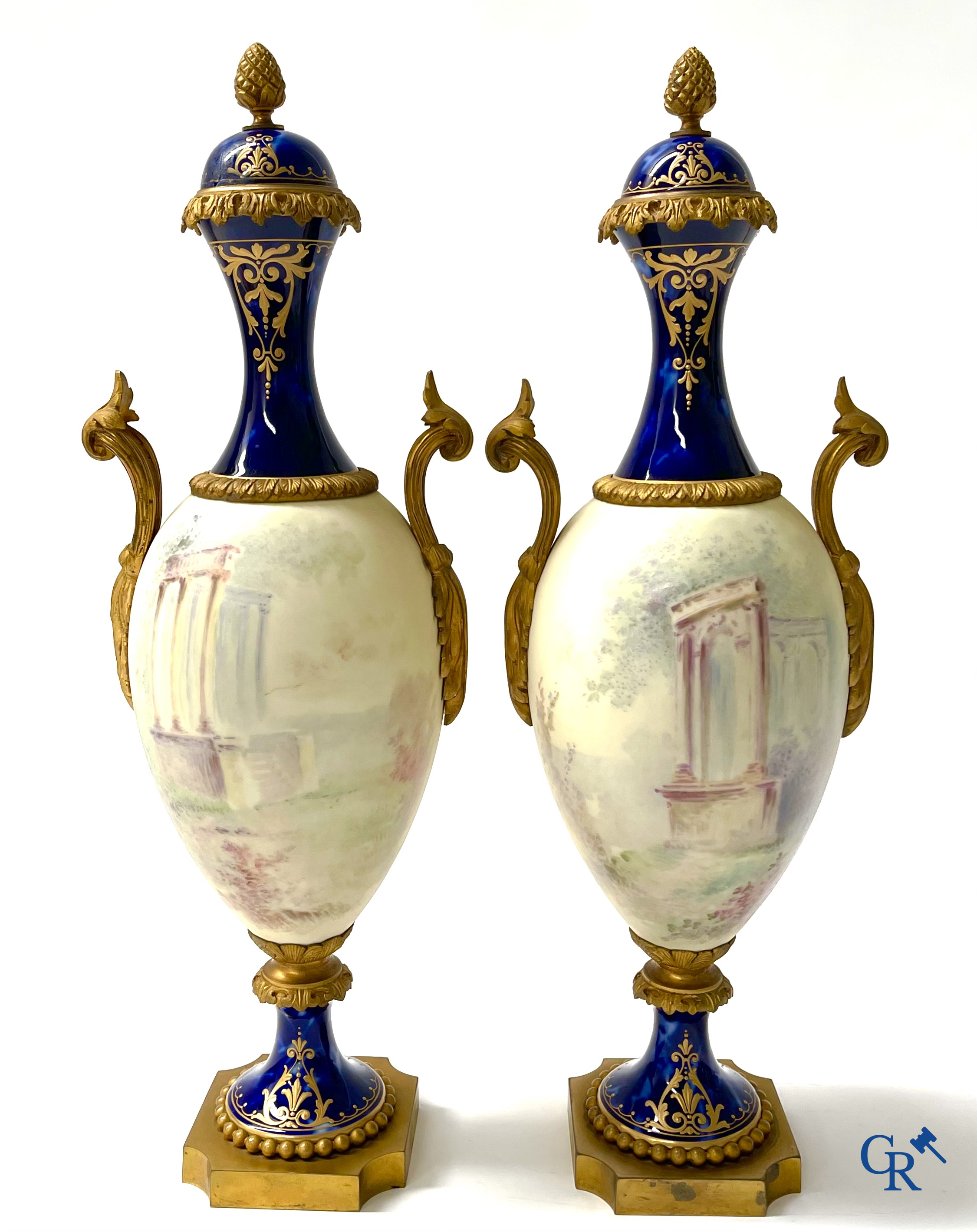 Sèvres. E. Pernodet. Pair of vases in Sèvres porcelain and bronze mounts. Signed, circa 1900.