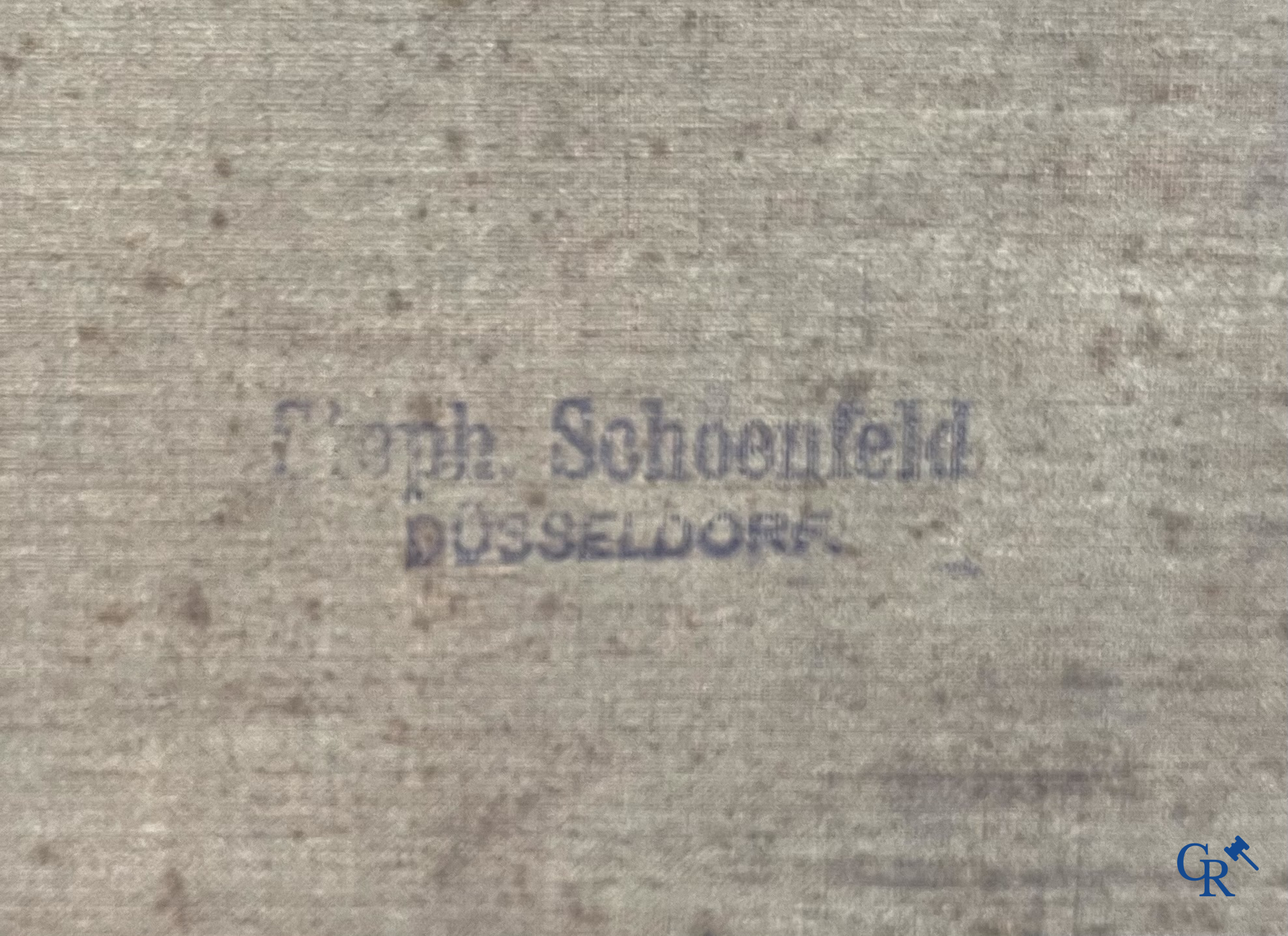 "The Duel" Oil on canvas. 2 sports cars racing side by side. Marked on the back Steph. Shoenfeld Düsseldorf. Circa 1925.