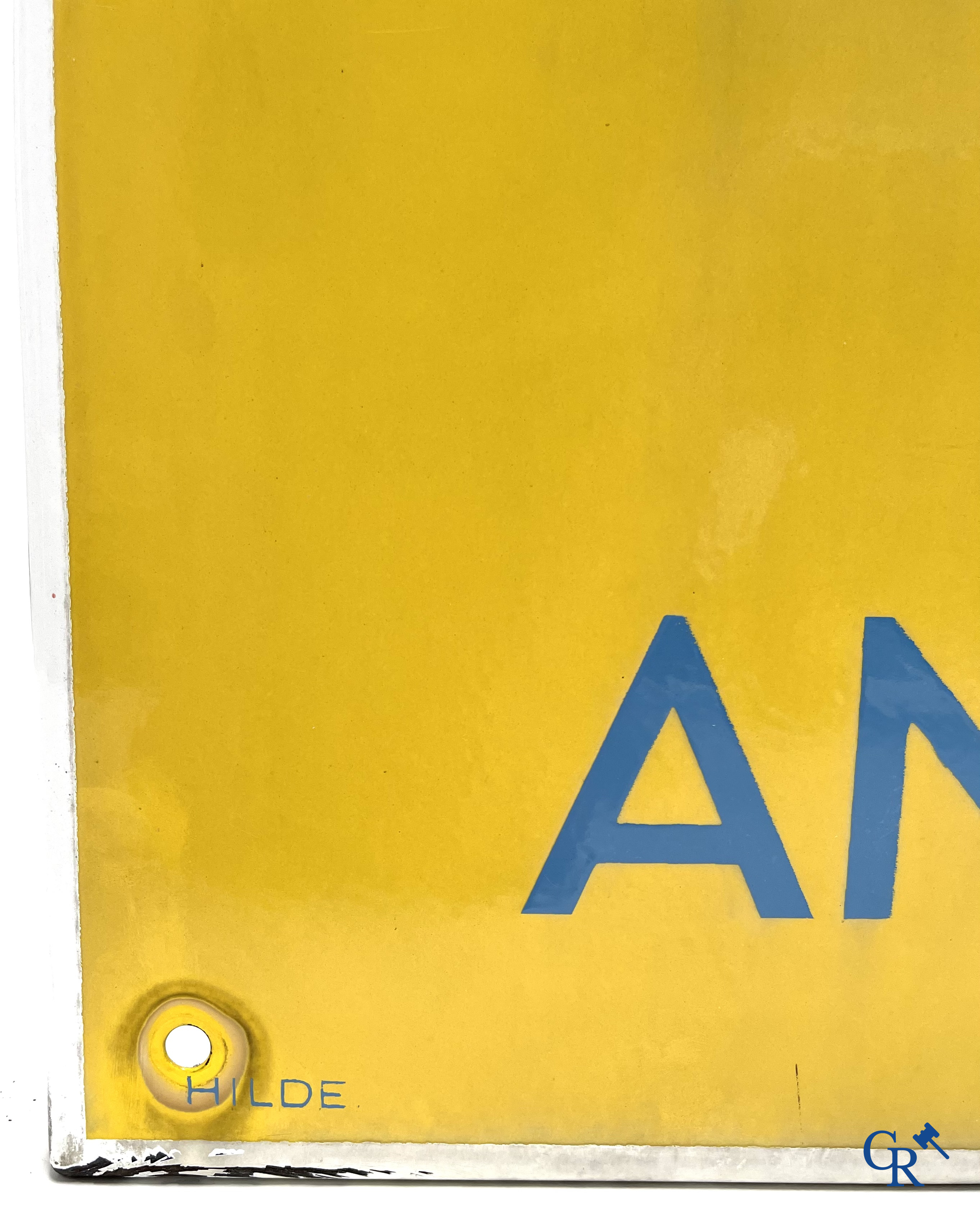 Zoo Antwerpen, Enamel advertising sign with a rhino for the Antwerp Zoo. Emaillerie Crahait, Gosselies, 1968.