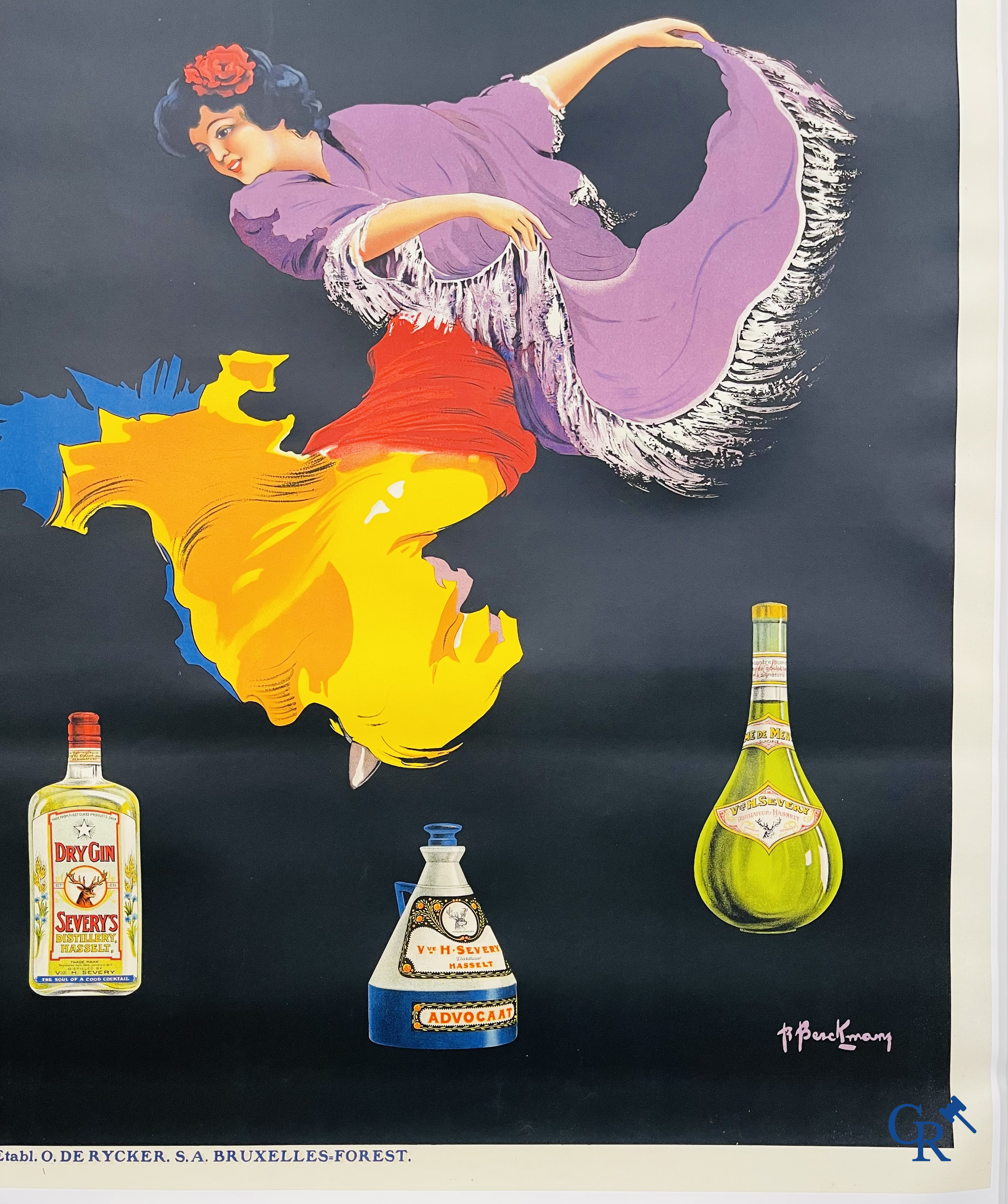 Roger Berckmans, Advertising poster for Liqueurs Severy from distillery Hasselt. Lith. O. De Rycker, Forest Brussels.