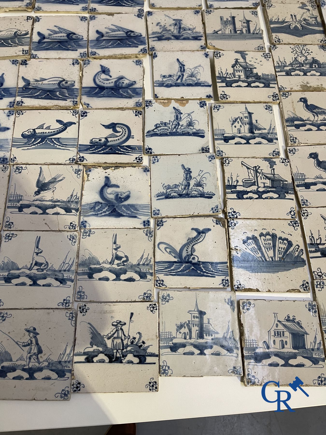 A large collection of various Delft tiles. 17th-18th century.