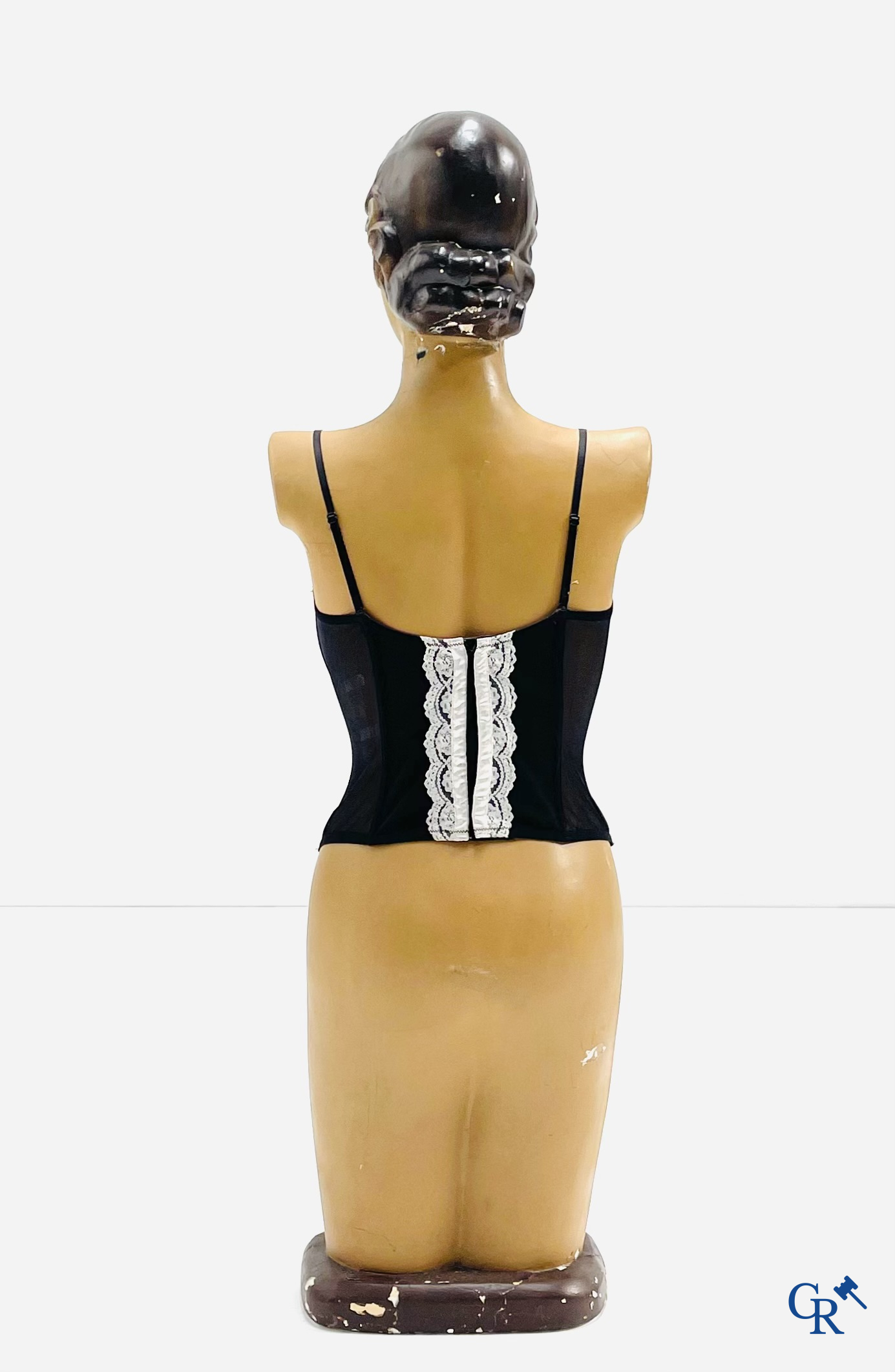 Art Deco, A large publicity bust in plaster for corset factory De Waele in Schellebelle. 1930's.