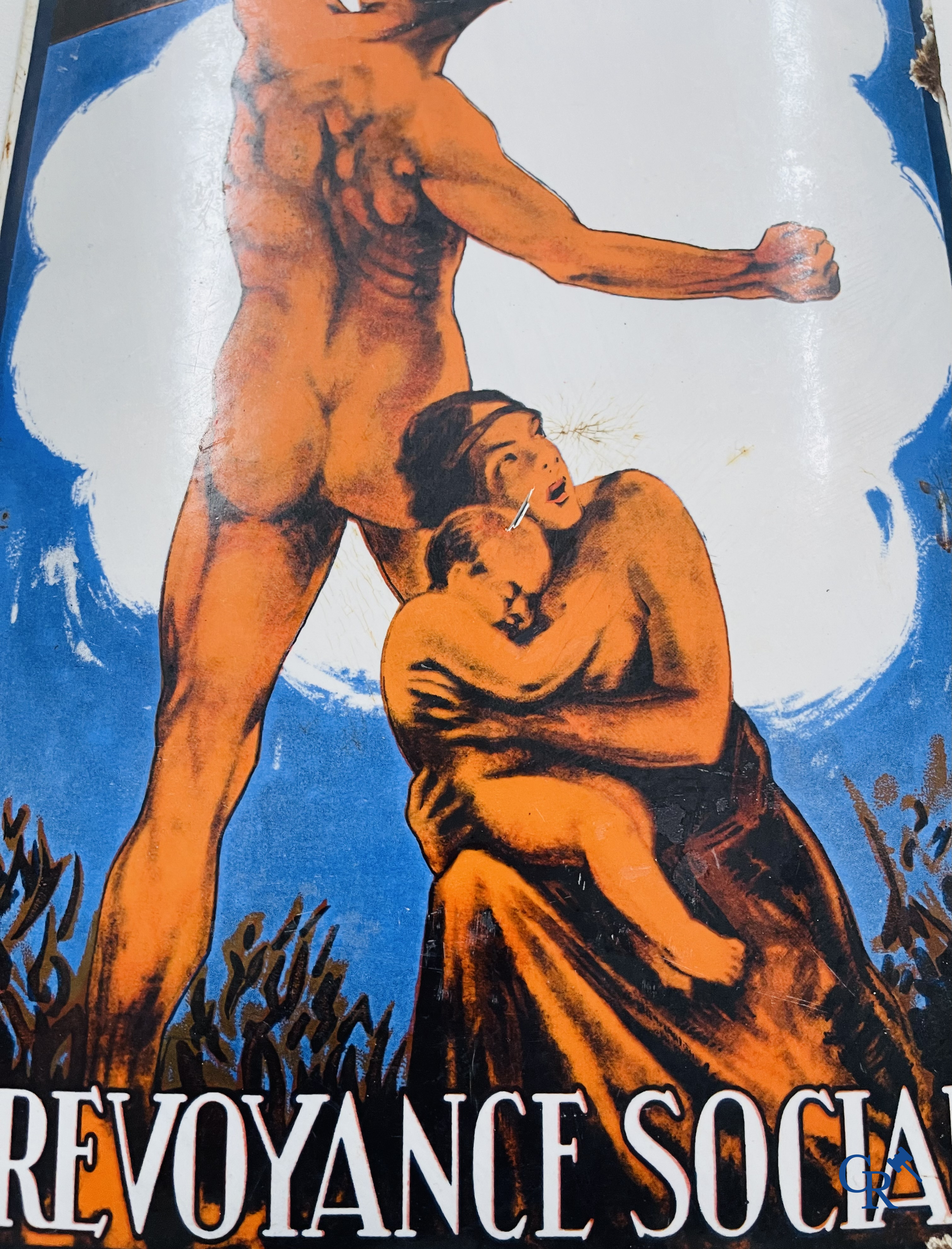 Prevoyance Sociale, enamel sign for Social Security insurances. Pyro-email Boos & Hahn. 1930's.