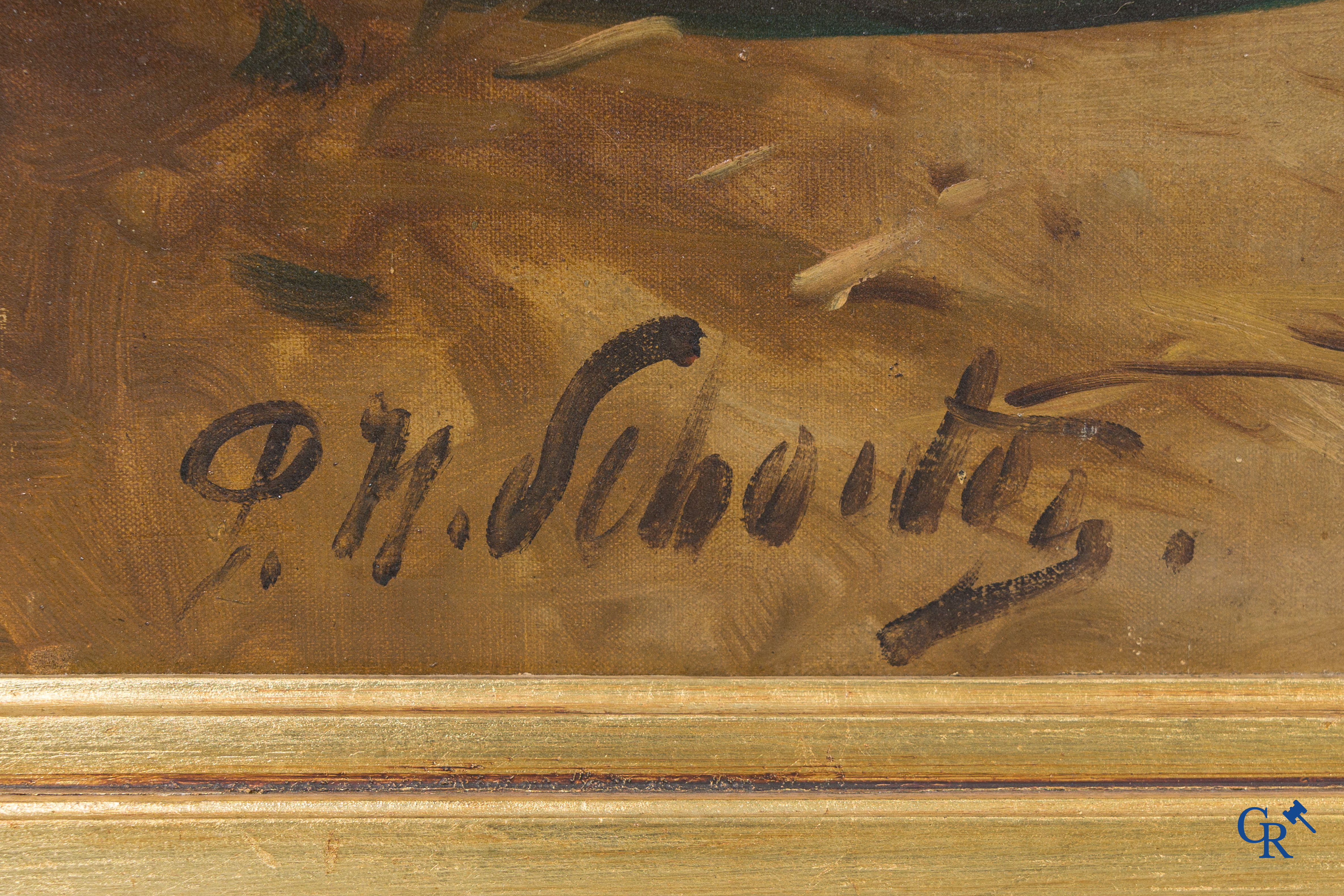 P.H. Schouten, Het hoenderhok. Olie op doek. Gesigneerd linksonder.