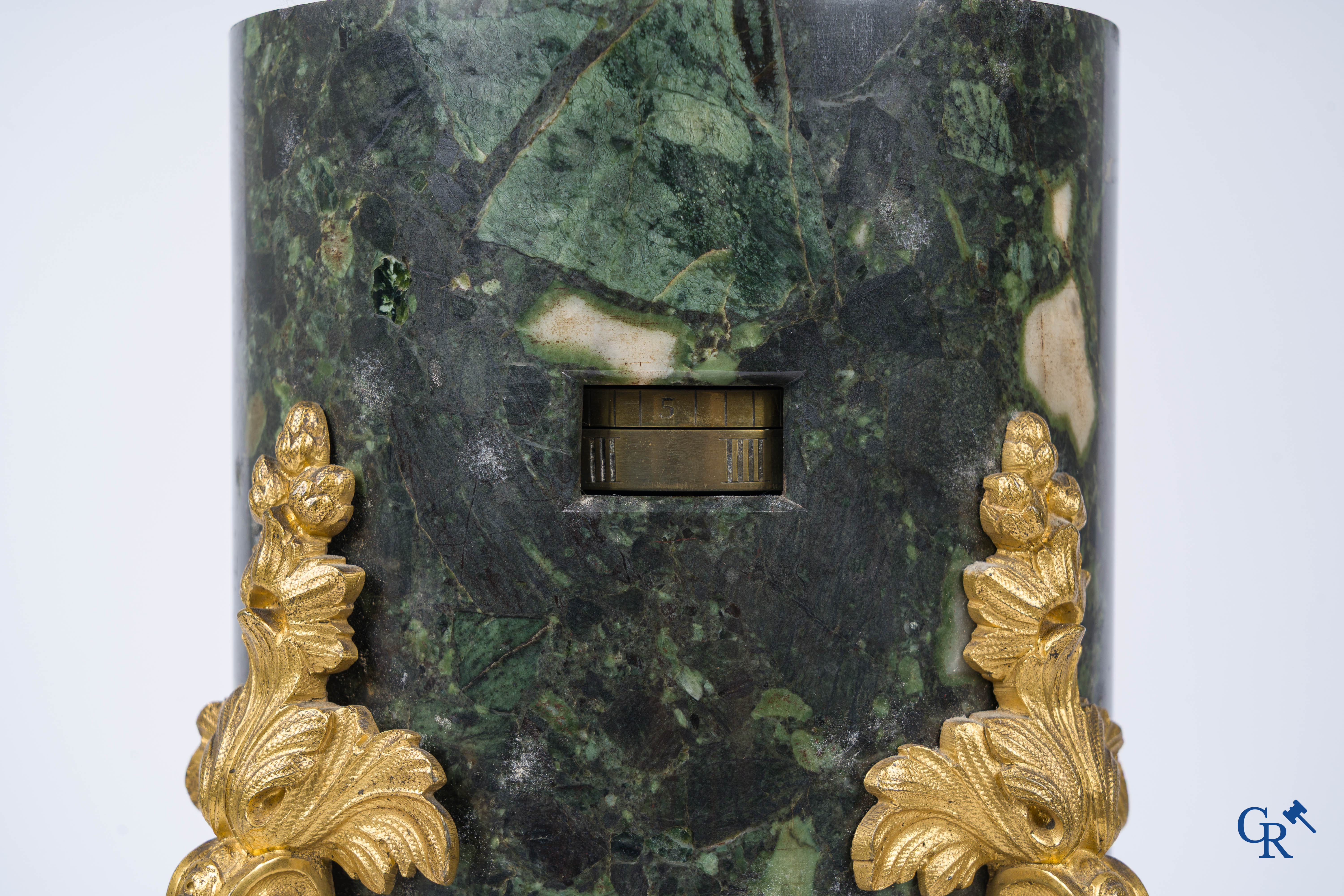 Victor Paillard. Pendule à Cercles Tournantes. Pendulum in green marble and gilded bronze. Circa 1860.