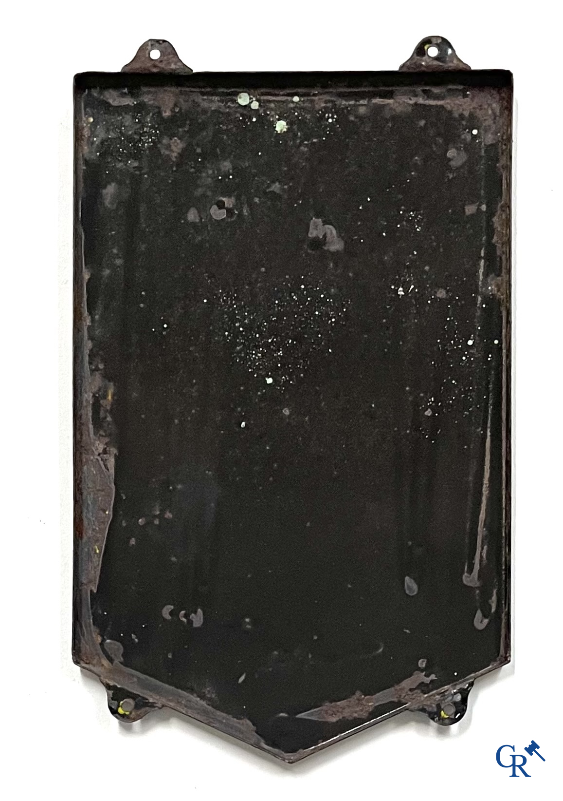 Michelin, emaille reclamebord met Bibendum op fiets. Emaillerie Belge. T.P. Bruxelles 1947.