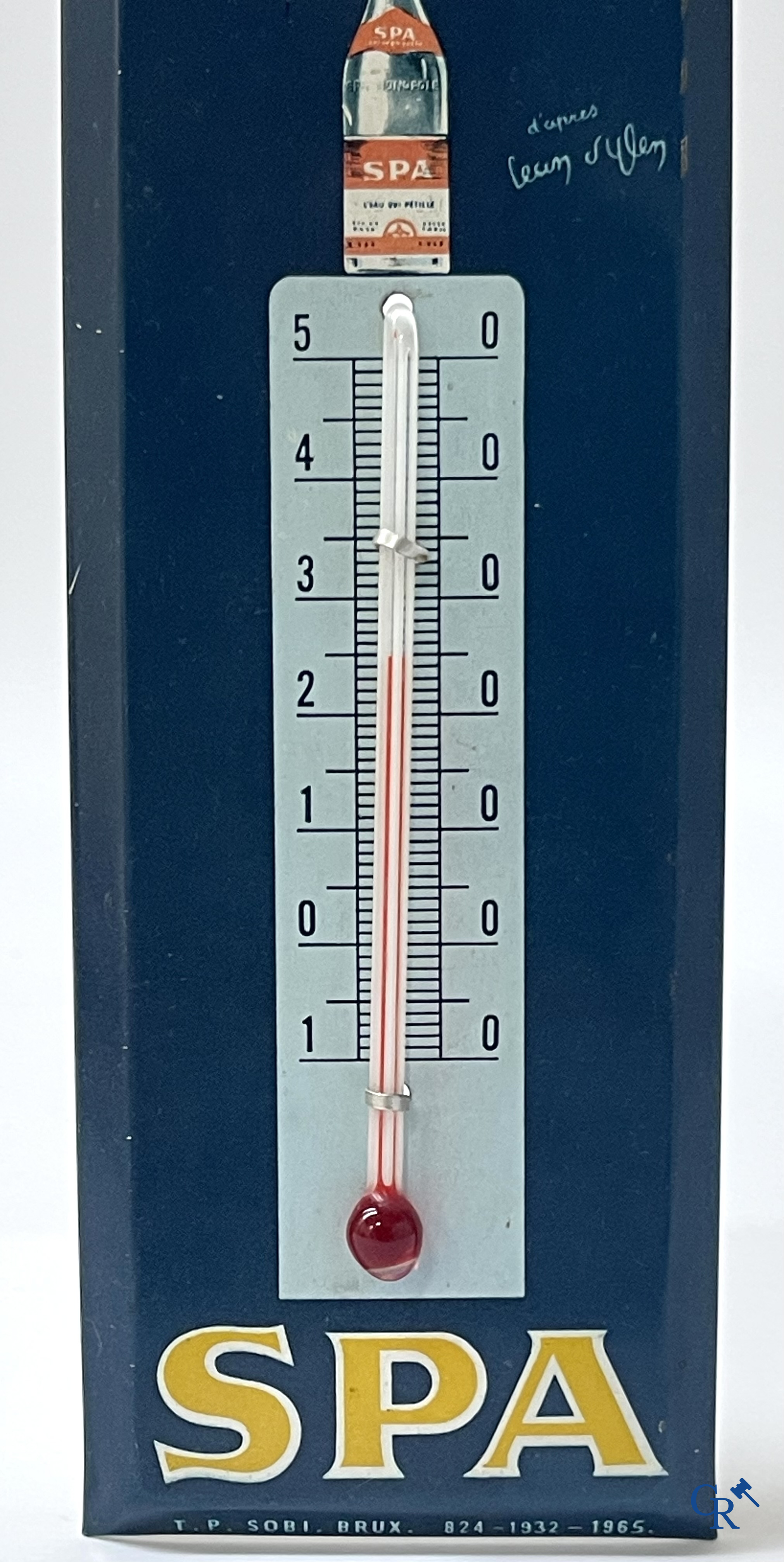 Spa, a publicity for Spa Tonic and a thermometer in printed metal for Spa, after a design by Jean D'Ylen.