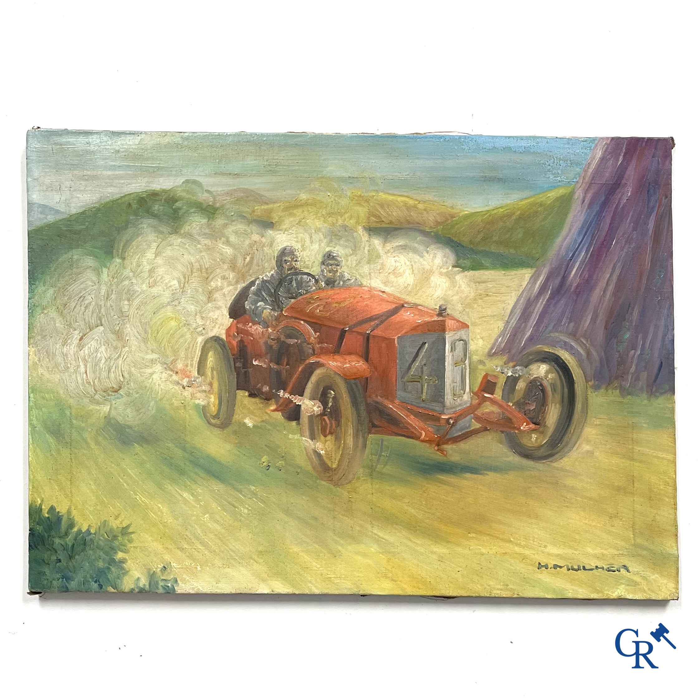 H. Mulher, "Course Automobile". Painting, oil on canvas with a 1920's racing car numbered 43.
