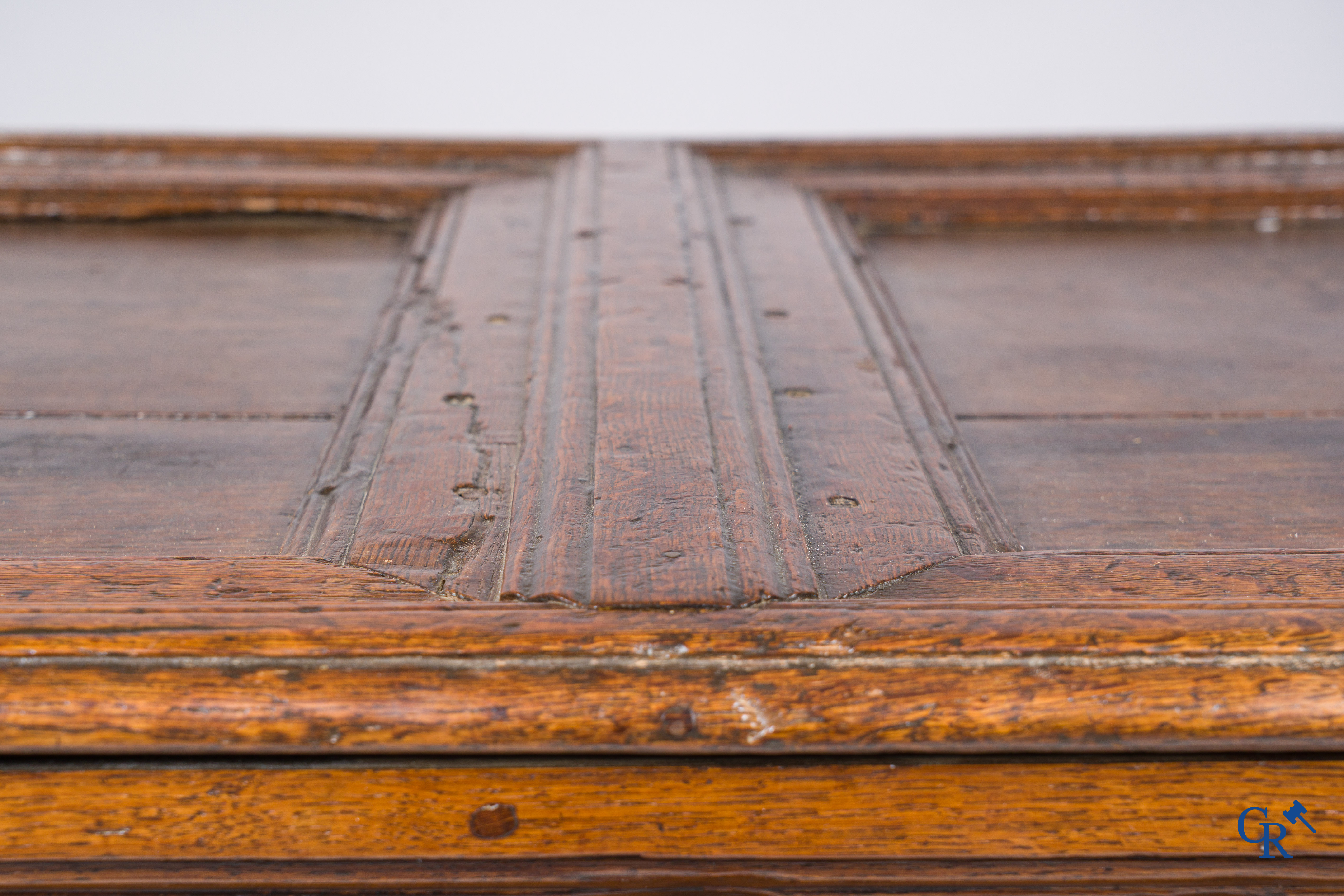 Oak trunk with original wrought iron lock work. Beautiful patina. 18th century.
