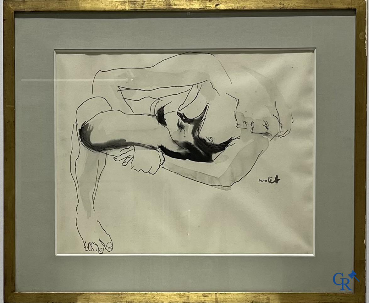 Signé illisible, à la façon d'Egon Schiele. Encre des Chine sur papier.