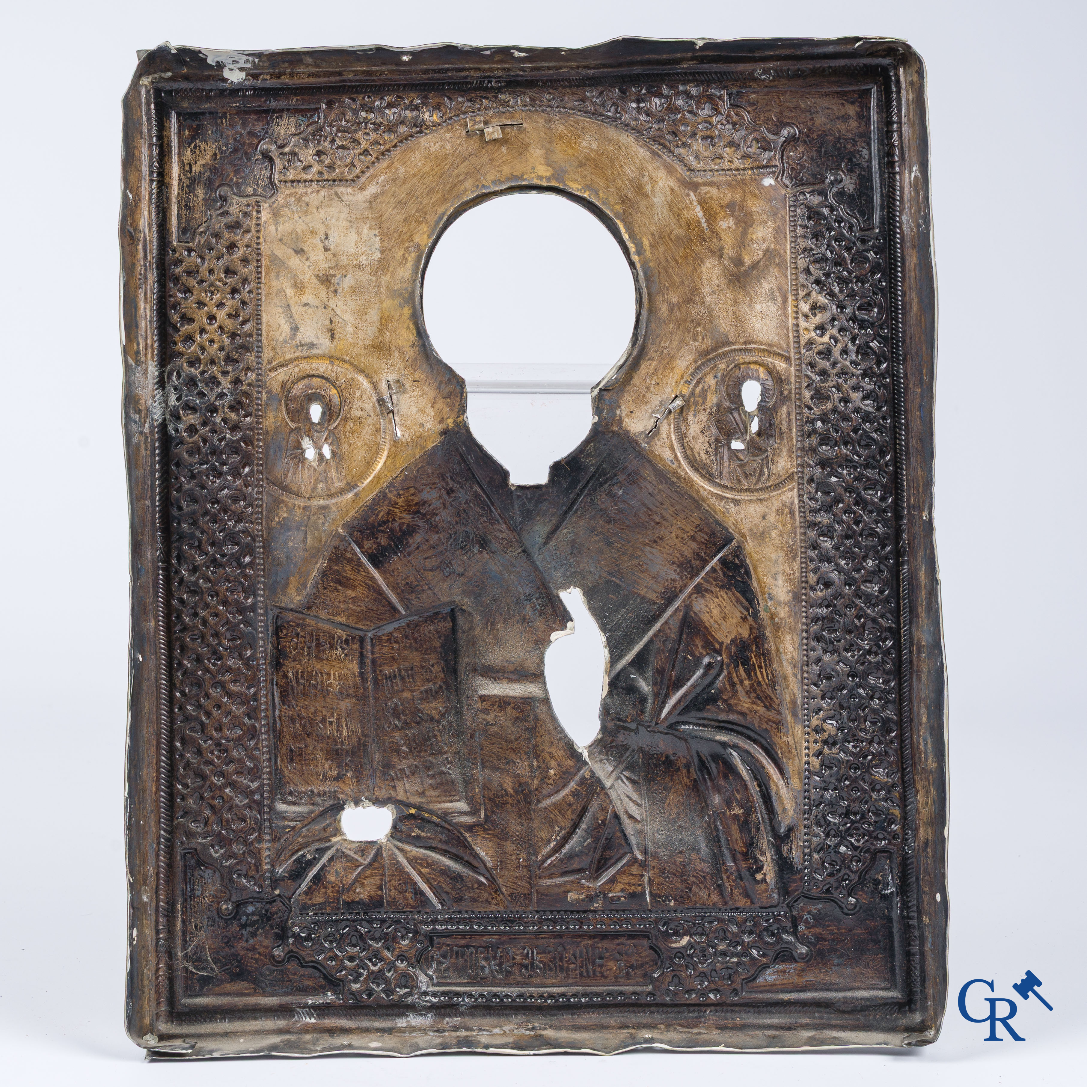 Icône, icône russe avec une représentation de Saint-Nicolas. Oklad en argent 875°/00. Daté 1895.