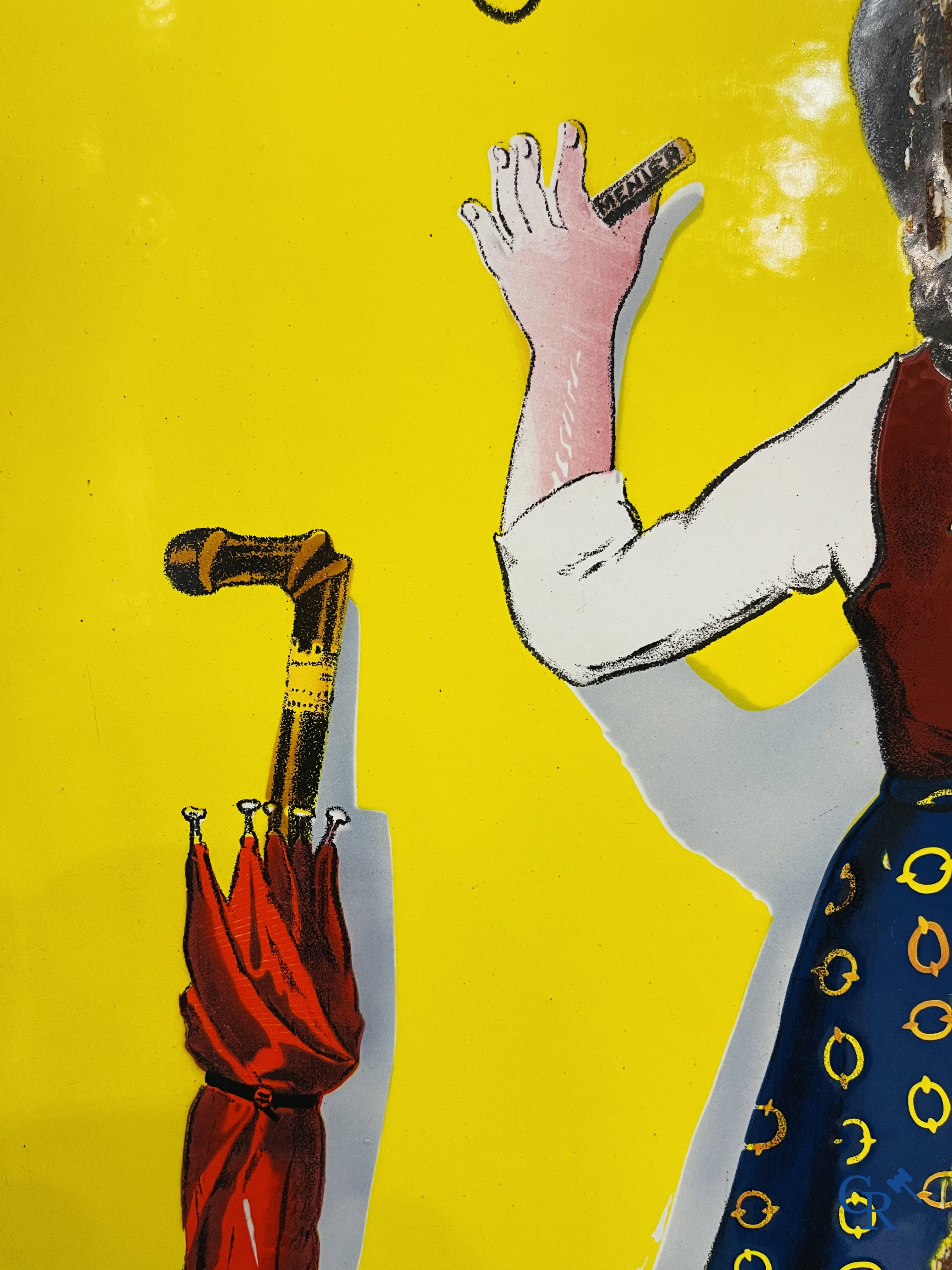 Chocolat Menier, "éviter les contrefaçons", emaille reclamebord naar een ontwerp van Firmin Bouisset.