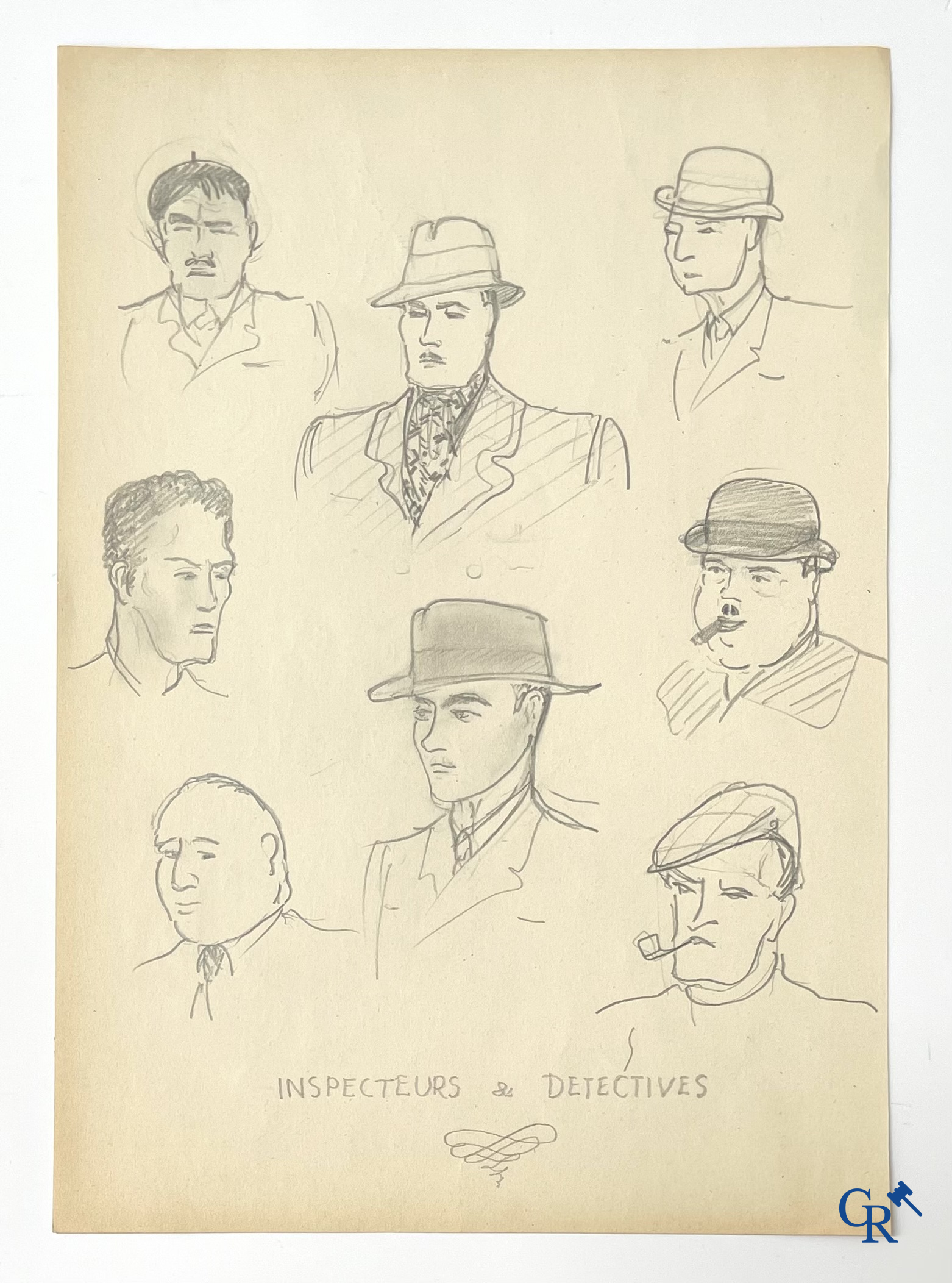 Géo Ham (Georges Hamel 1900-1972), "La Course Automobile" Schets, potlood op papier. Jaren '30.