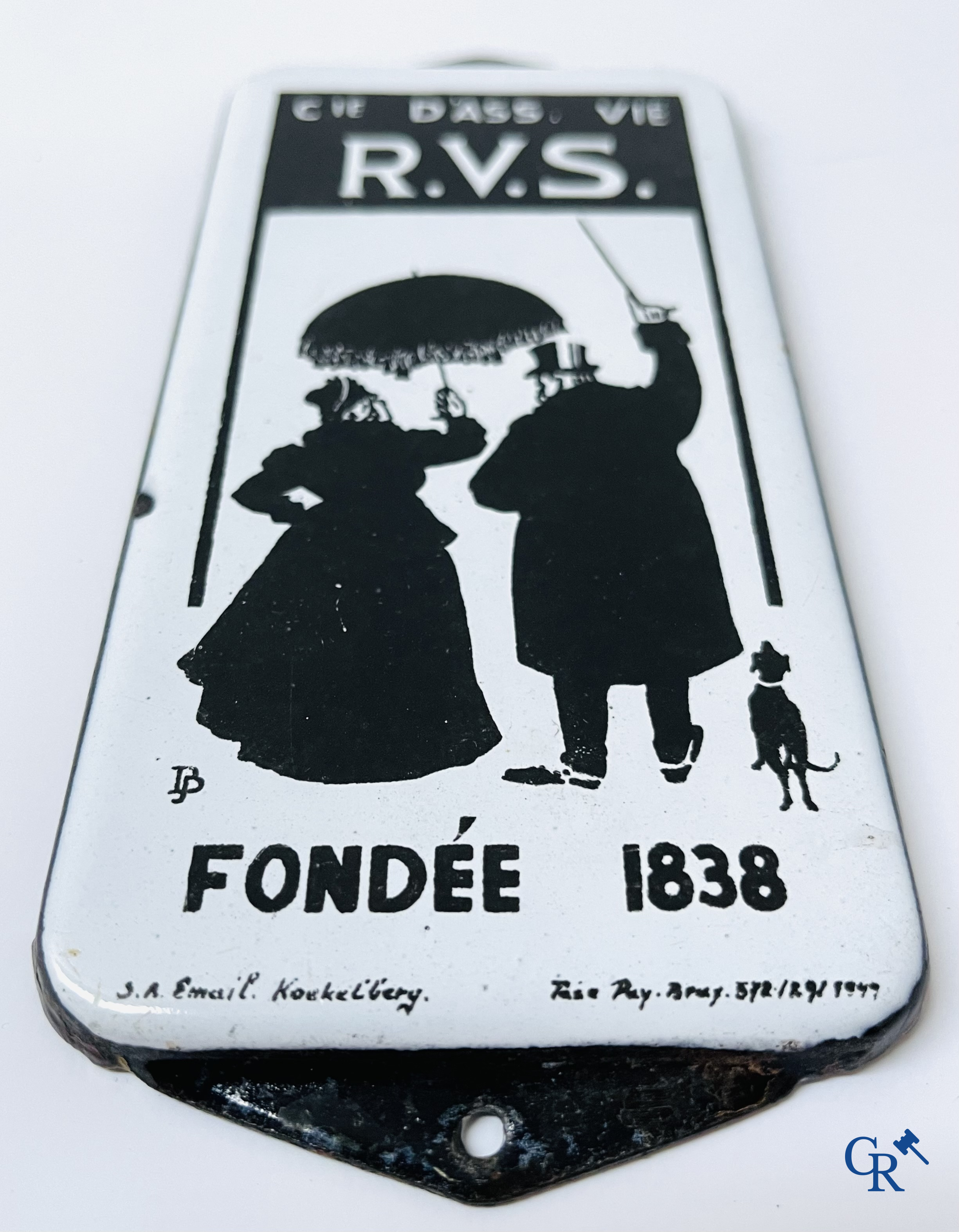 RVS, an enamel door publicity sign designed by Tjeerd Bottema. Emaillerie Koekelberg 1949.
