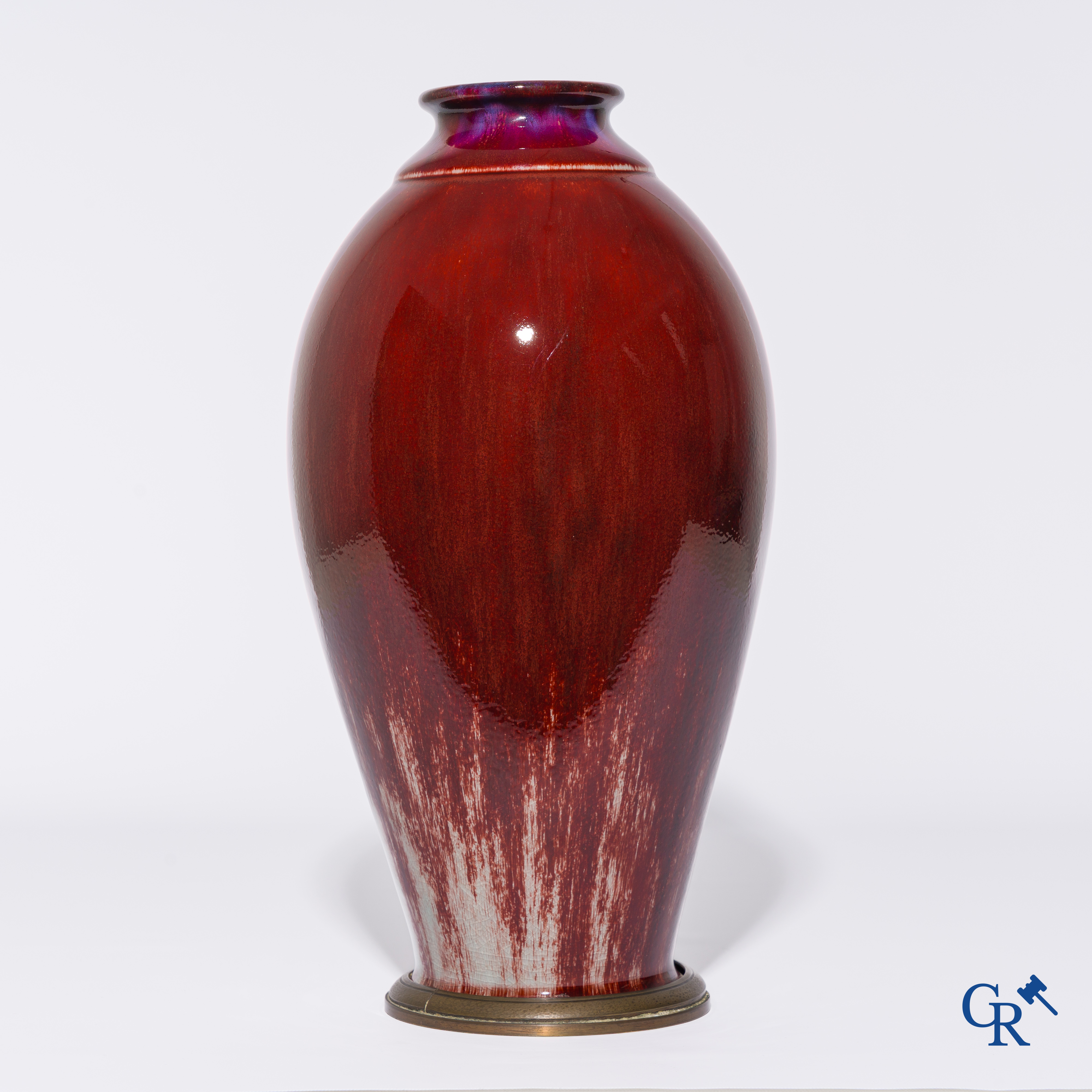 Art Deco, Manufacture Nationale de Sevres. Enamelled porcelain vase "Sang de boeuf". Stamp, dated 1926 and letters DN.