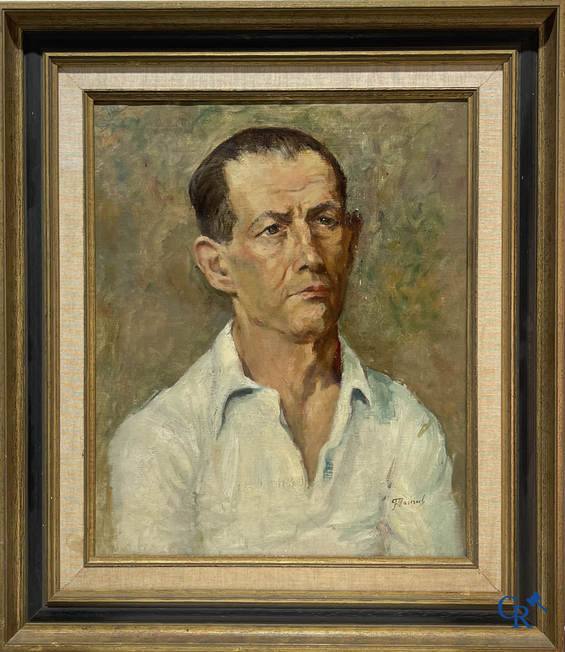 Frans Masereel (?) Portret van een man. Olie op doek, draagt een signatuur F. Masereel.