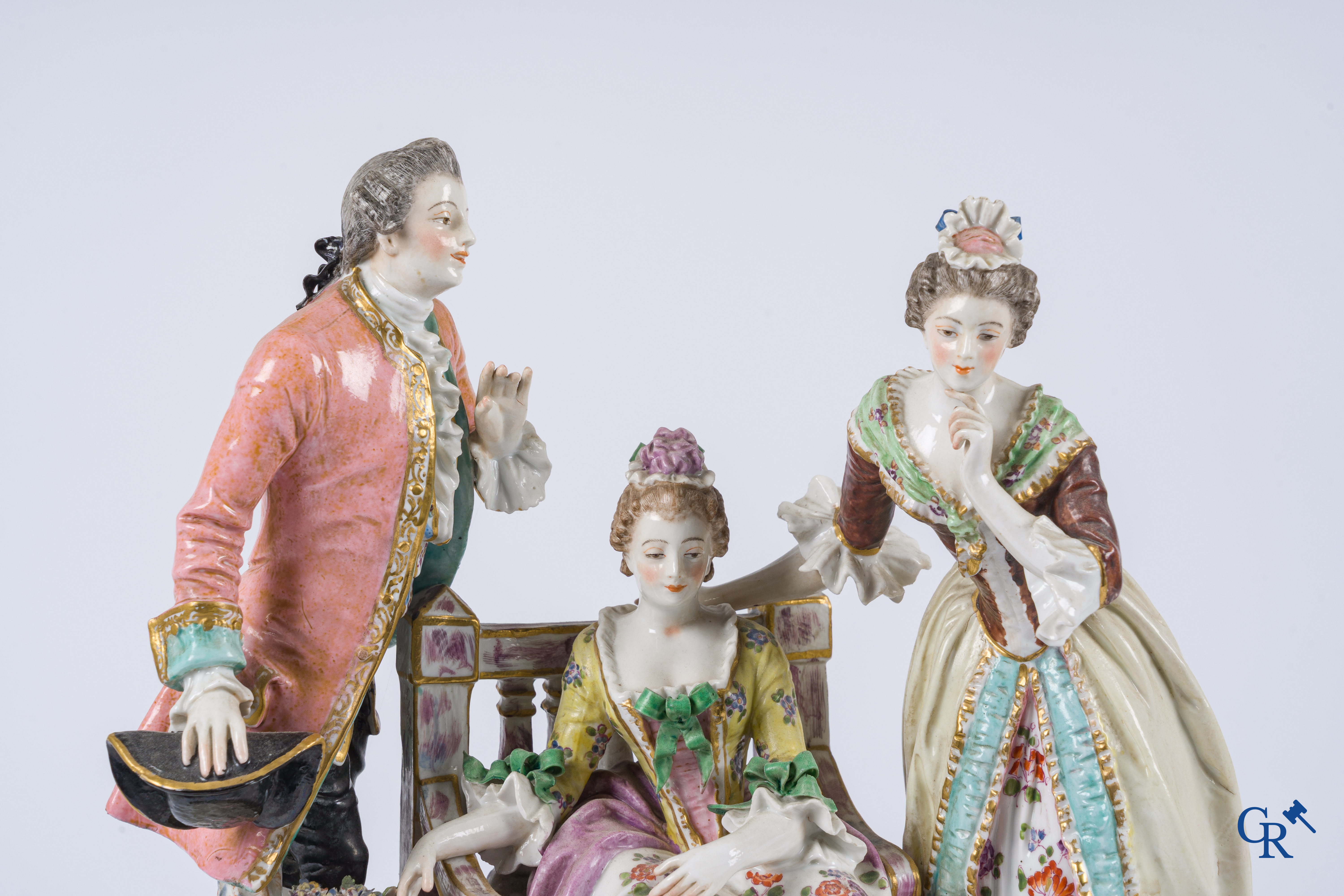 Porcelain. An exceptional group in multi-coloured and gilded porcelain. Marked. 19th century.
