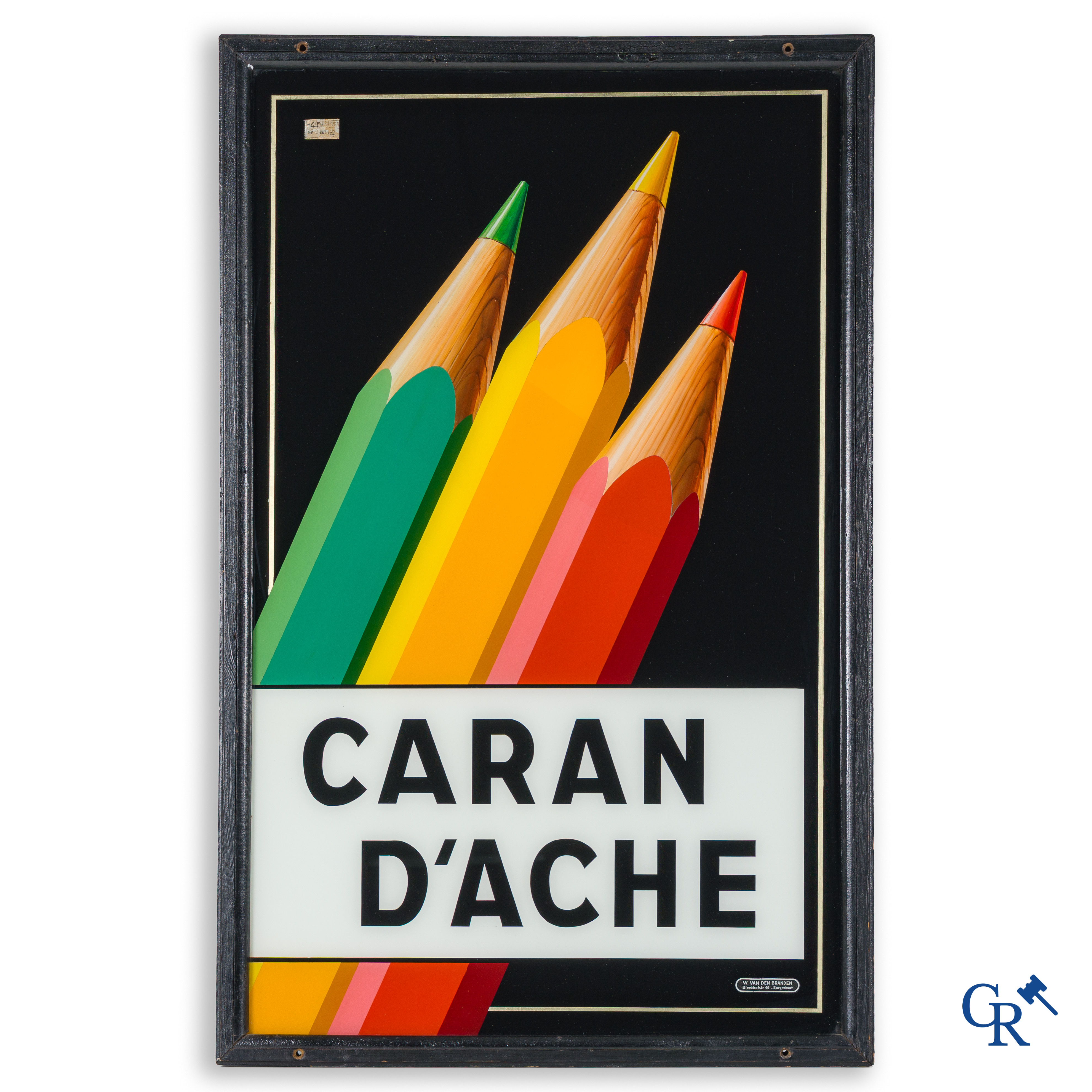 Caran D'Ache. Publicity in églomisé for the colored pencils of the Swiss brand Caran D'Ache.
