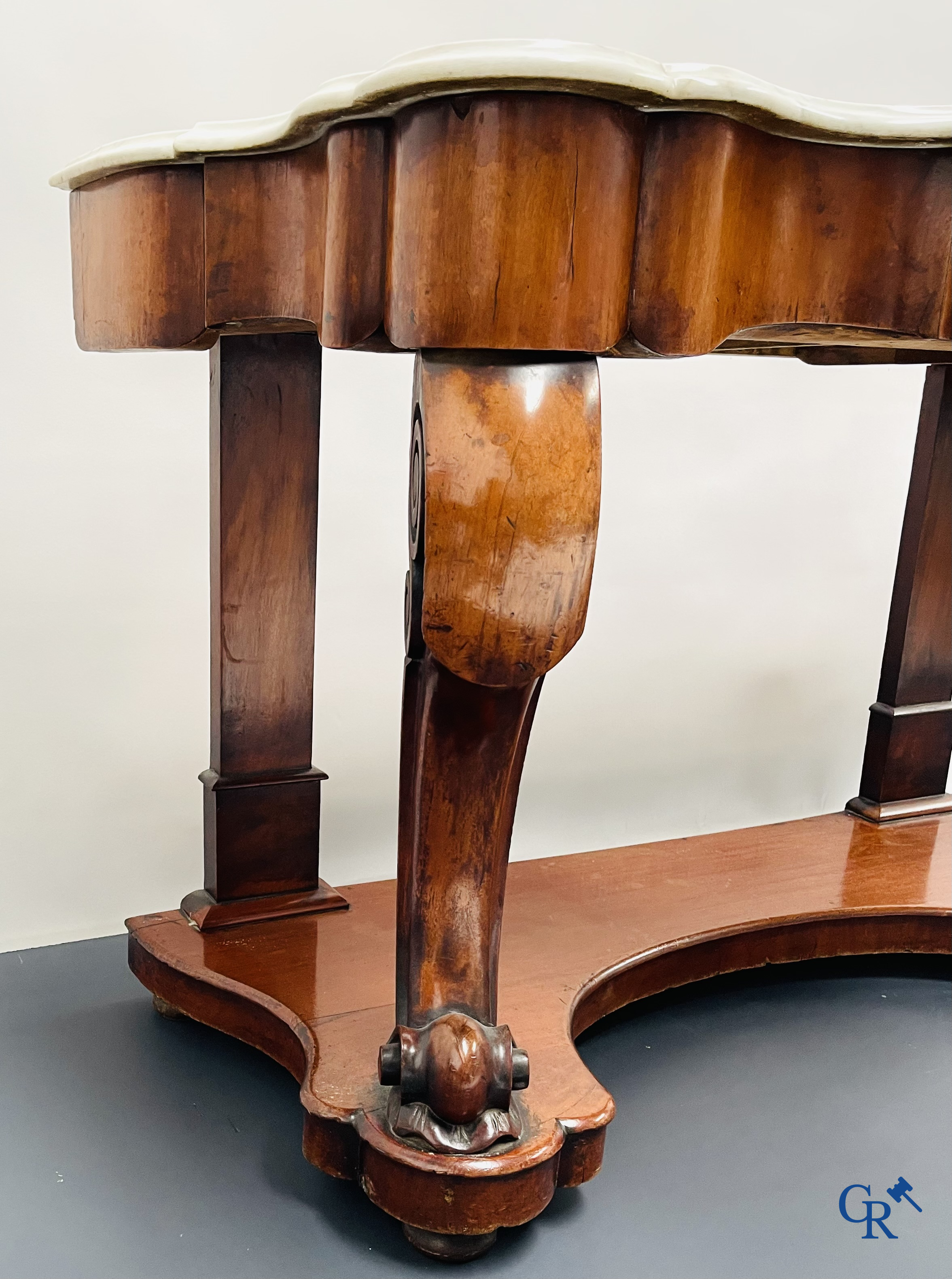 A console with drawer in mahogany and marble. Louis Philippe period.