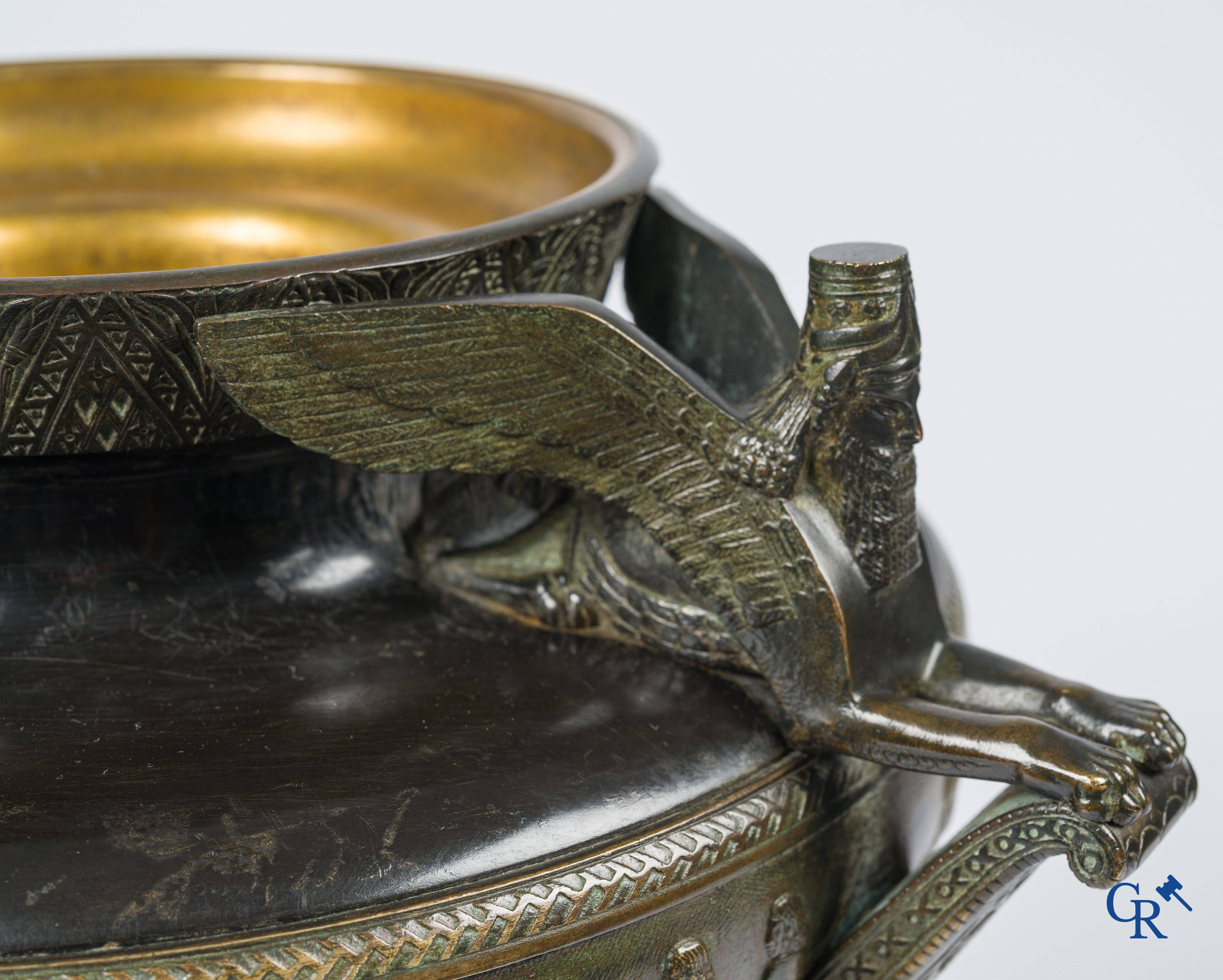 Charles Stanislas Matifat (1820-1875) Bronze Kylix-shaped vase with Lamassu handles. France circa 1860.