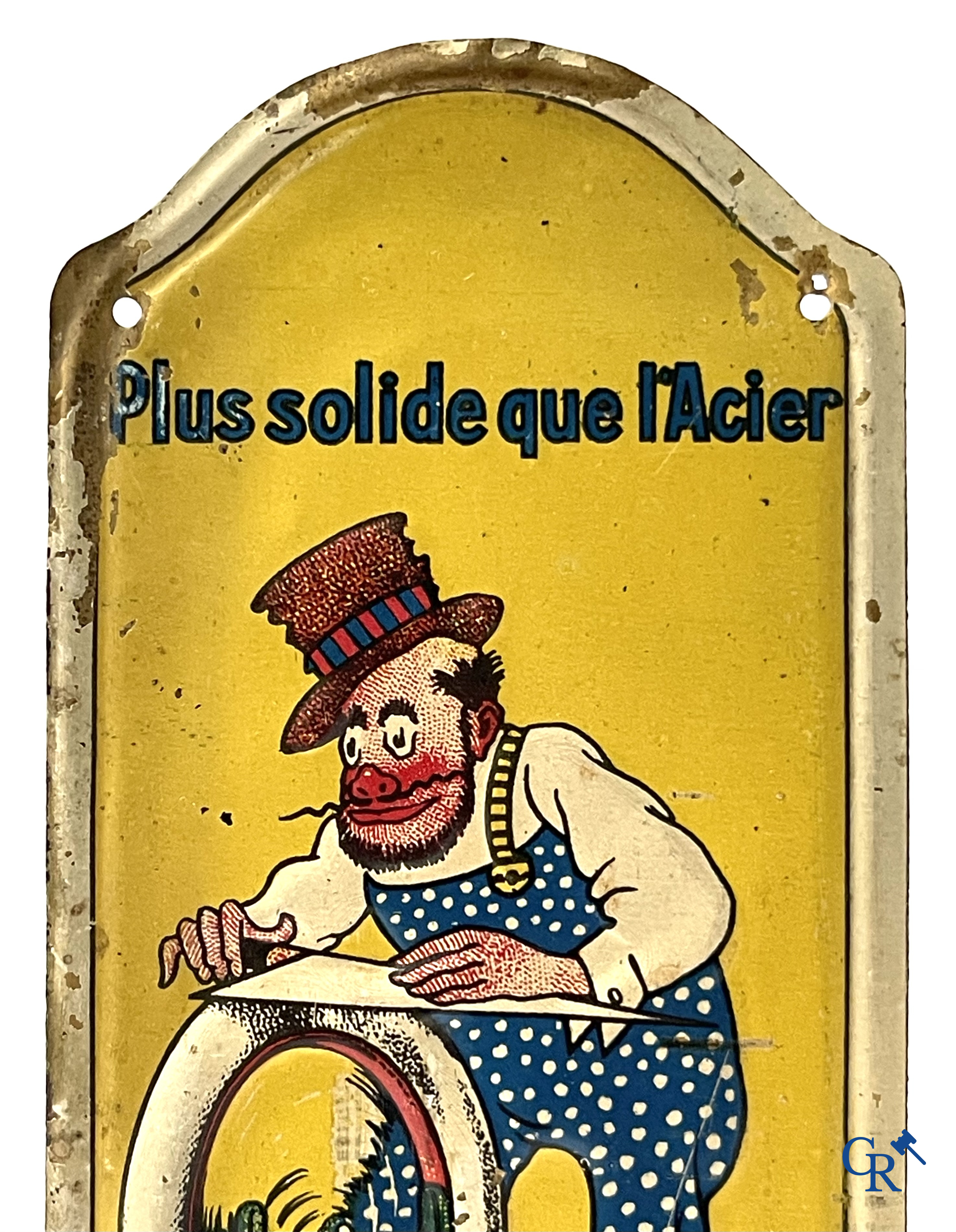 Pneu Hutchinson, Deurpost in beschilderd blik voor Hutchinson banden. Naar een ontwerp van Mich. Circa 1920.