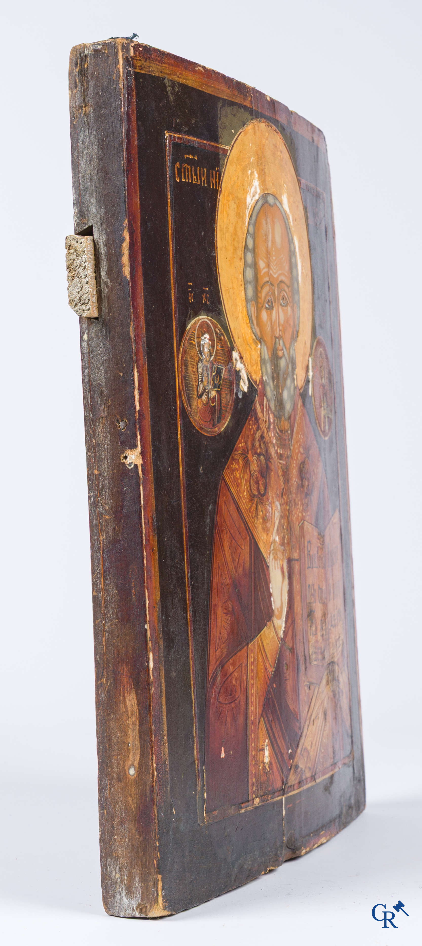 Icône, icône russe avec une représentation de Saint-Nicolas. Oklad en argent 875°/00. Daté 1895.