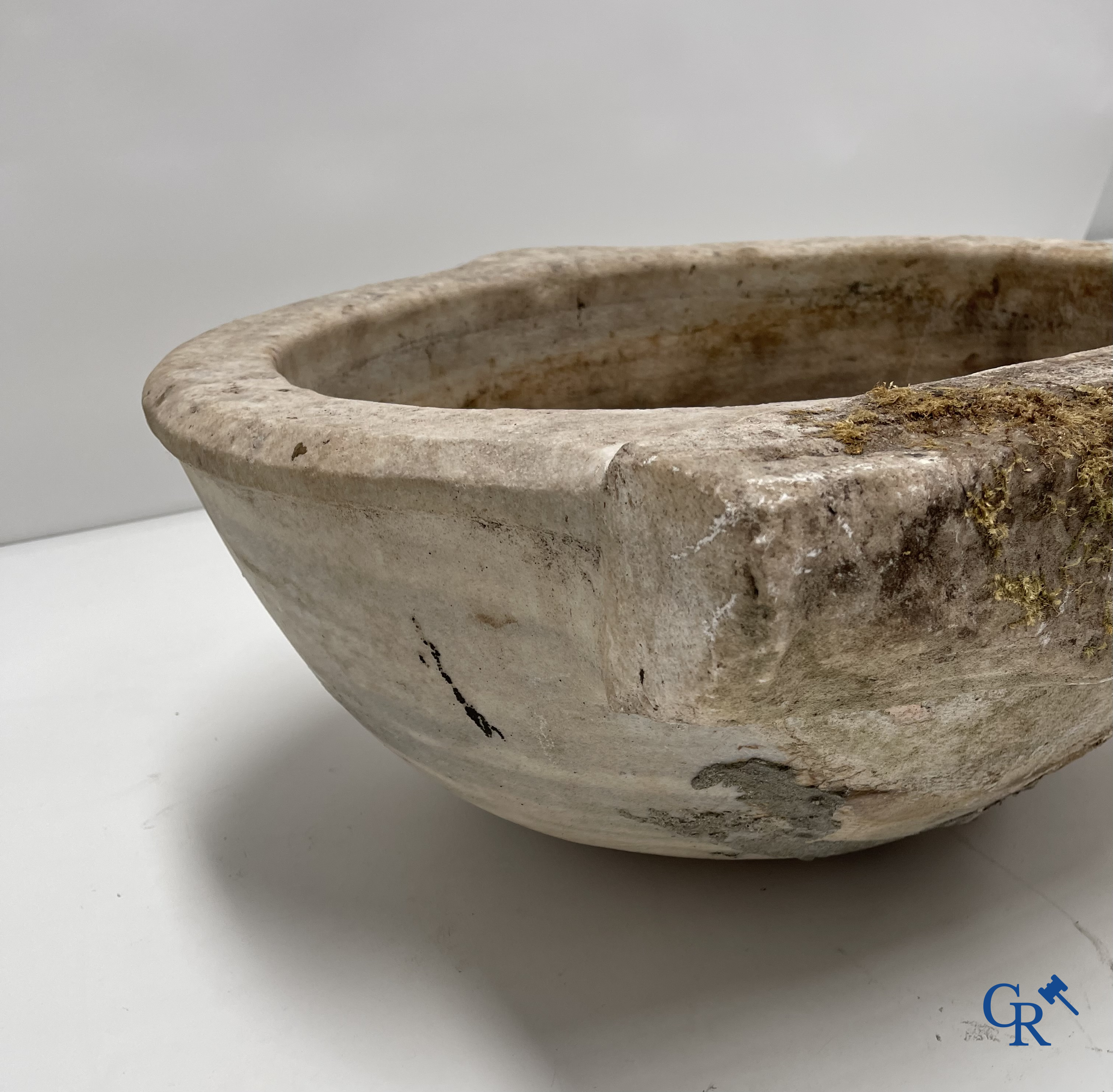 Exceptional large marble holy water barrel or font. 18th century.