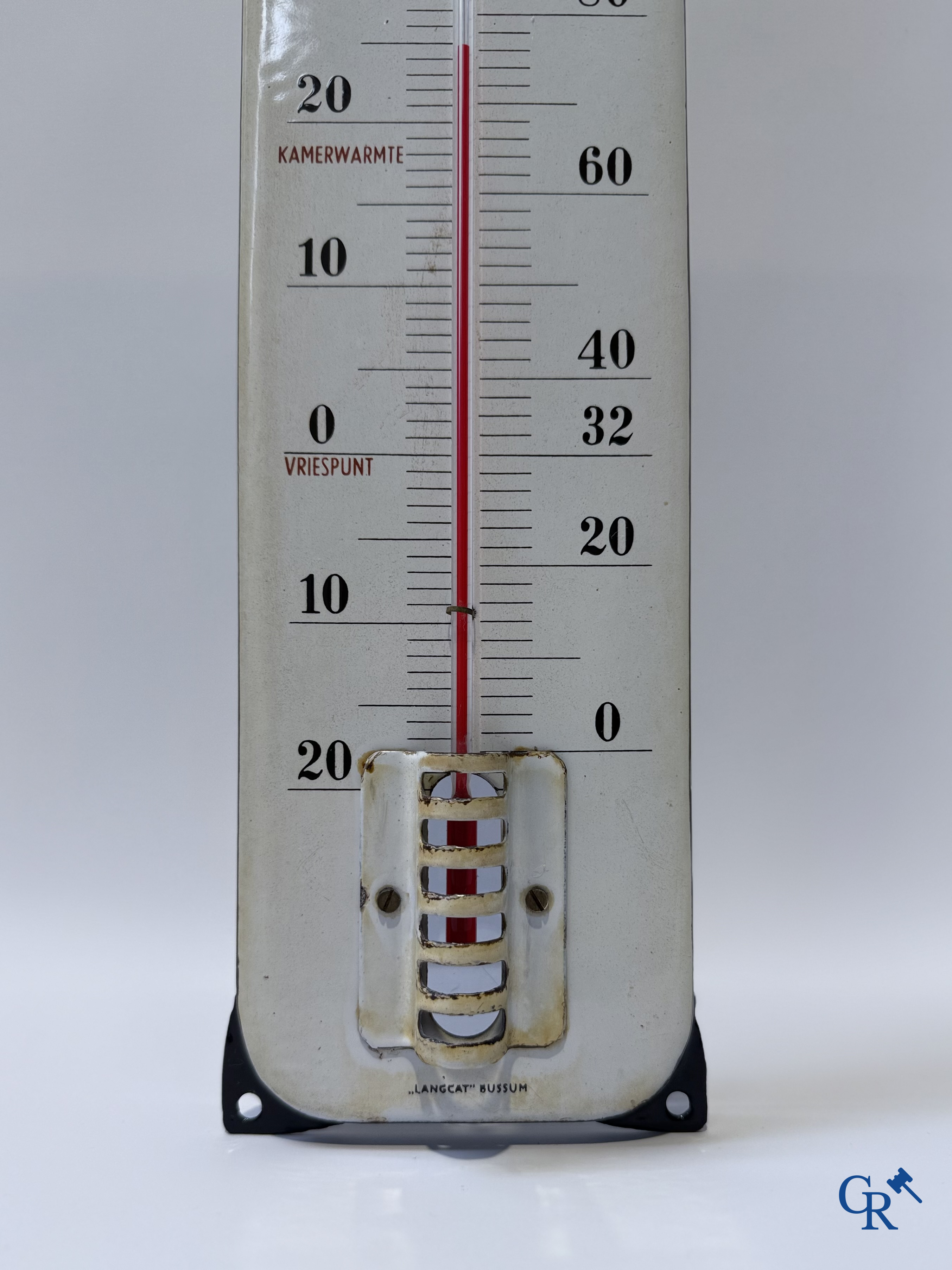 RVS, enamel advertising thermometer for the Rotterdam Insurance Company. Emaillerie Langcat Bussum.