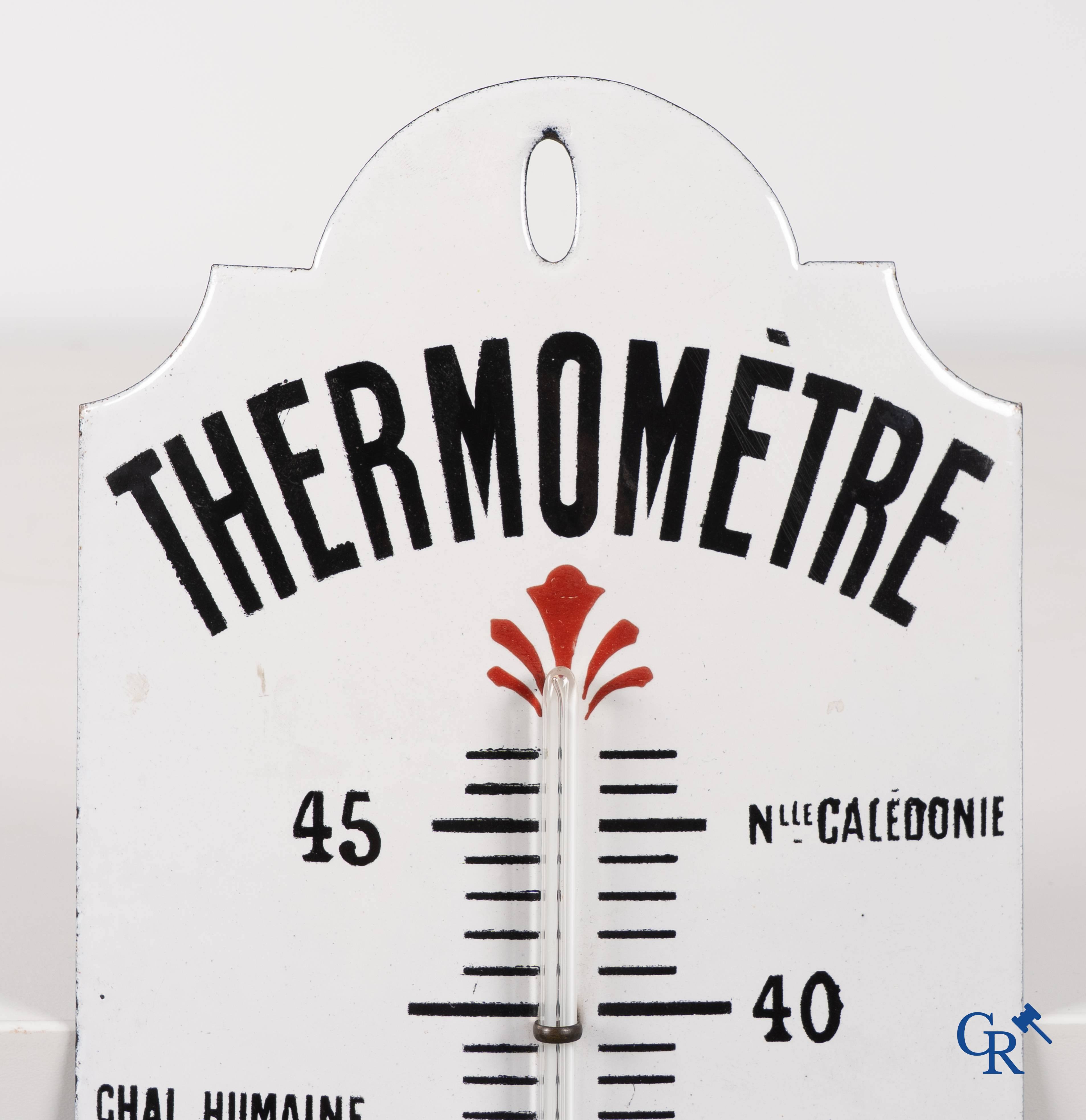 Chocolat Révillon, Geëmailleerde publiciteitsthermometer voor Révillon chocolade. Circa 1920.