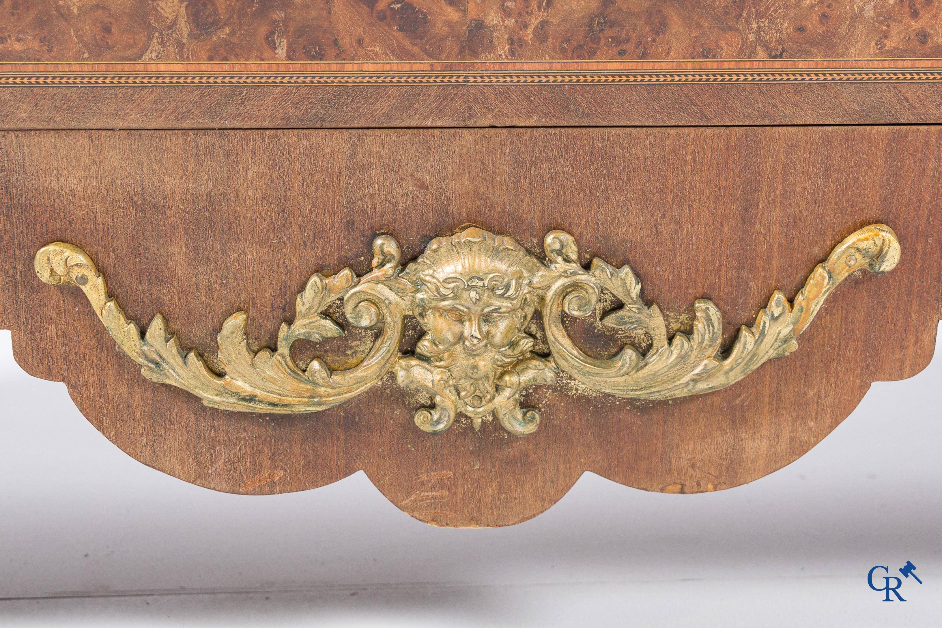 Chest of drawers with bronze fittings and a marble top, LXV style.